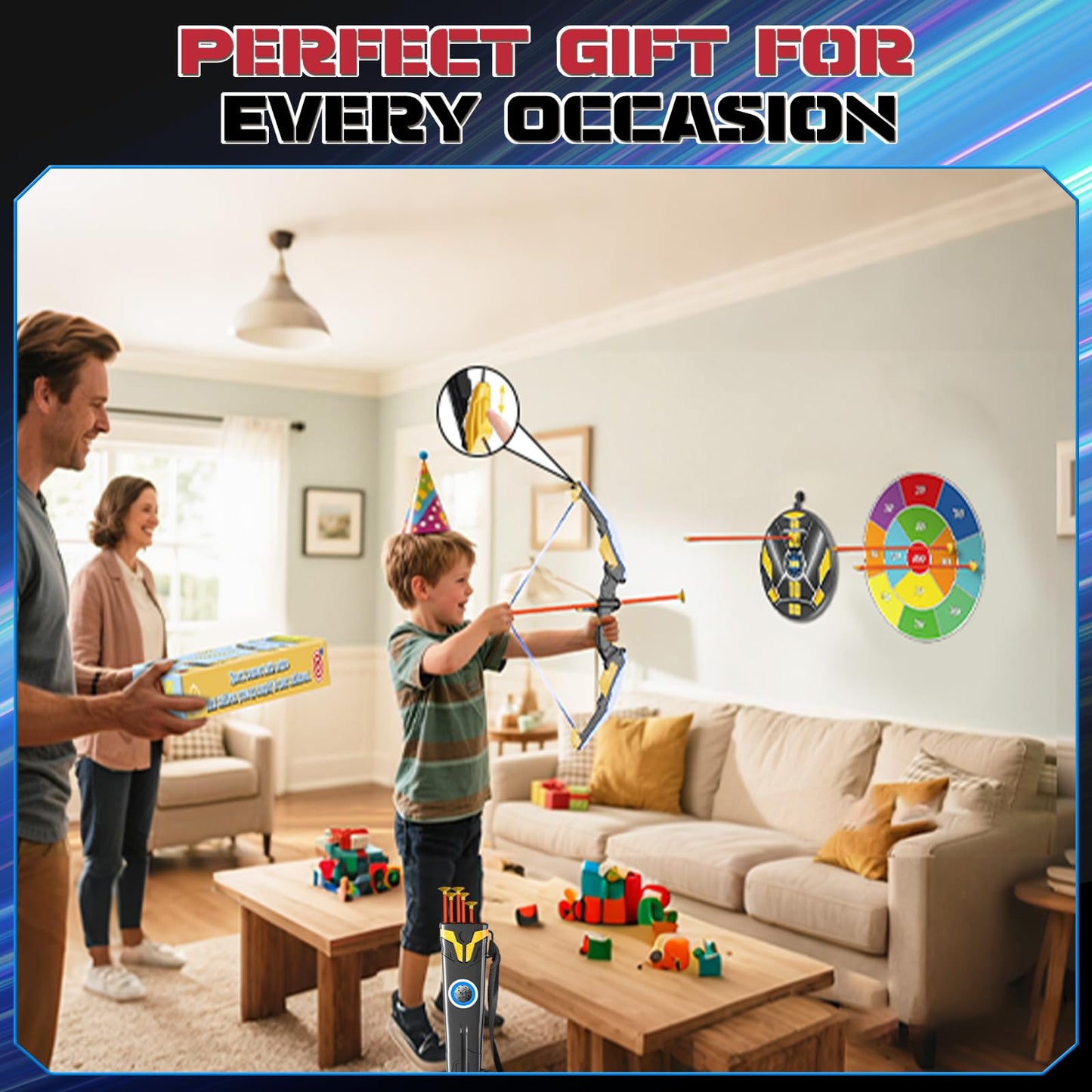 Kids Bow and Arrow Set LED Light Up Archery Set with 10 Suction Cup Arrows, 2 Archery Targets Indoor Outdoor Games for Kids Ages 4-8 8-12 Birthday Gifts Toys for 5 6 7 8 9 10 11 12 Year Old Boys Girls
