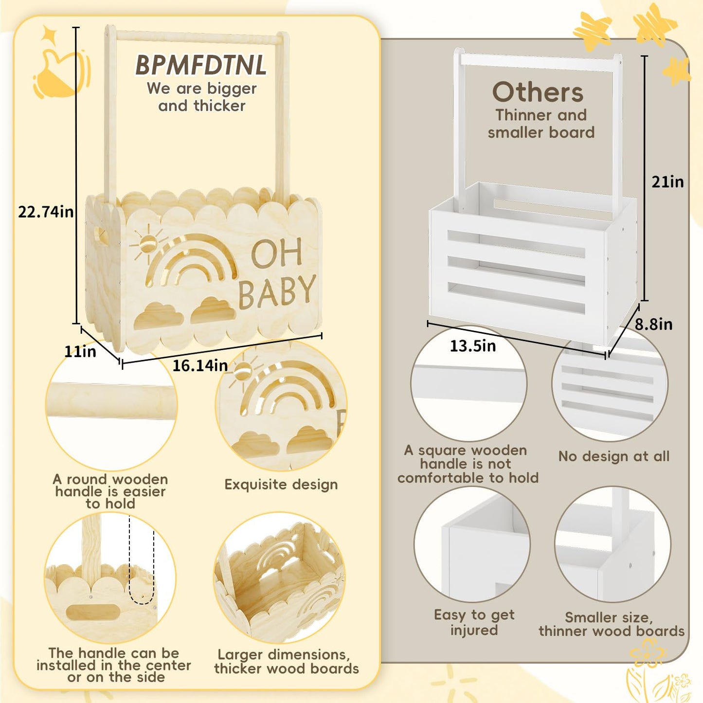 BPMFDTNL Wooden Baby Shower Crate Closet, Wooden Baby Shower Crate Closet, Boys and Girls for Baby shower wooden basket Gifts, Welcome Baby Gifts, Suitable for Pregnancy Glfts for New Parent