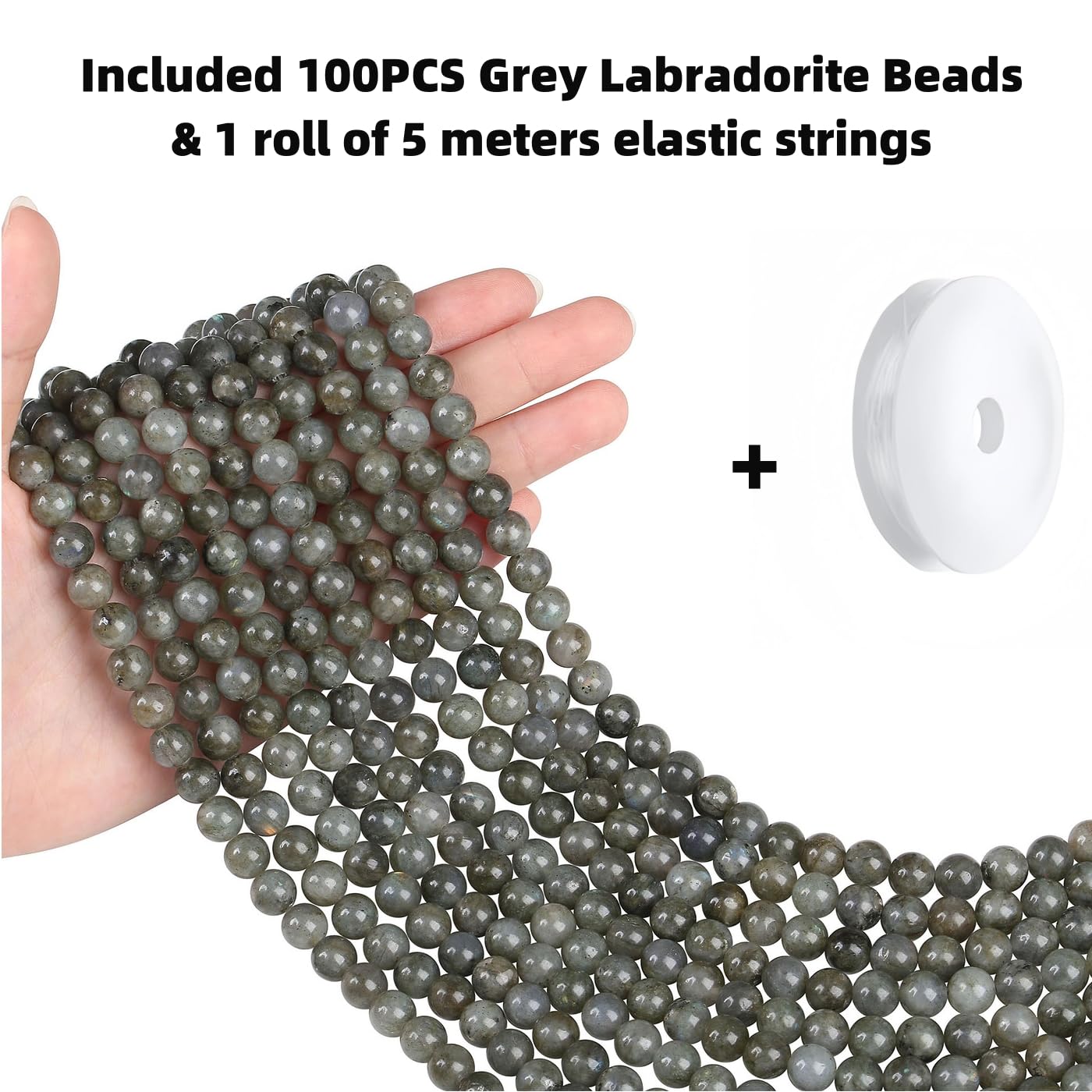 QINJIEJIE 100PCS Grey Labradorite Stone Beads 8mm Natural Beads Round Loose Gemstone Bead for Bracelet Beading Crystal Jewelry Making DIY Necklace Earrings 0.32"