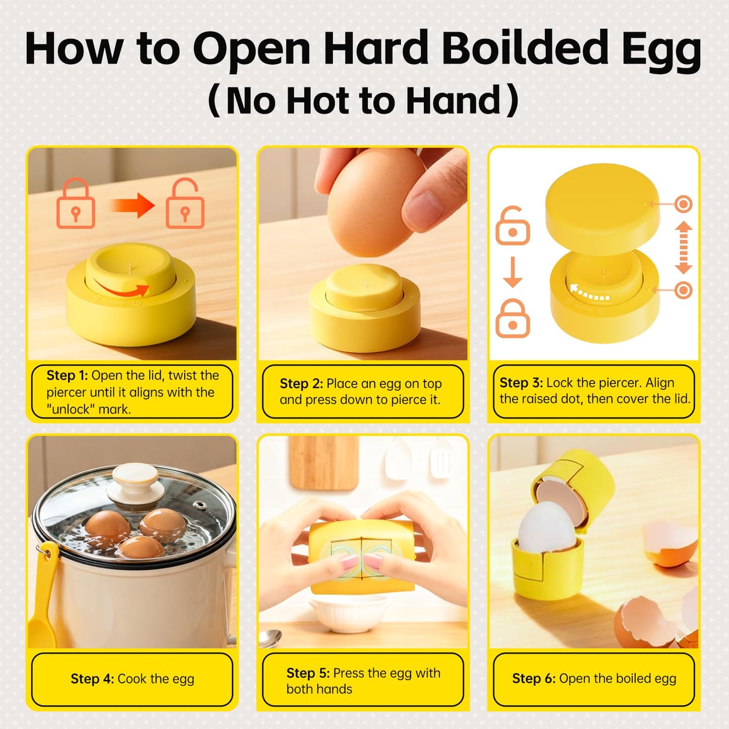 Upgraded 2 in 1 Egg Shell Opener, Hard Boiled Egg Peeler Cracker with Piercer, Cute Egg Separator for Raw Eggs, Home Kitchen Gadgets Tool, 1 Pack
