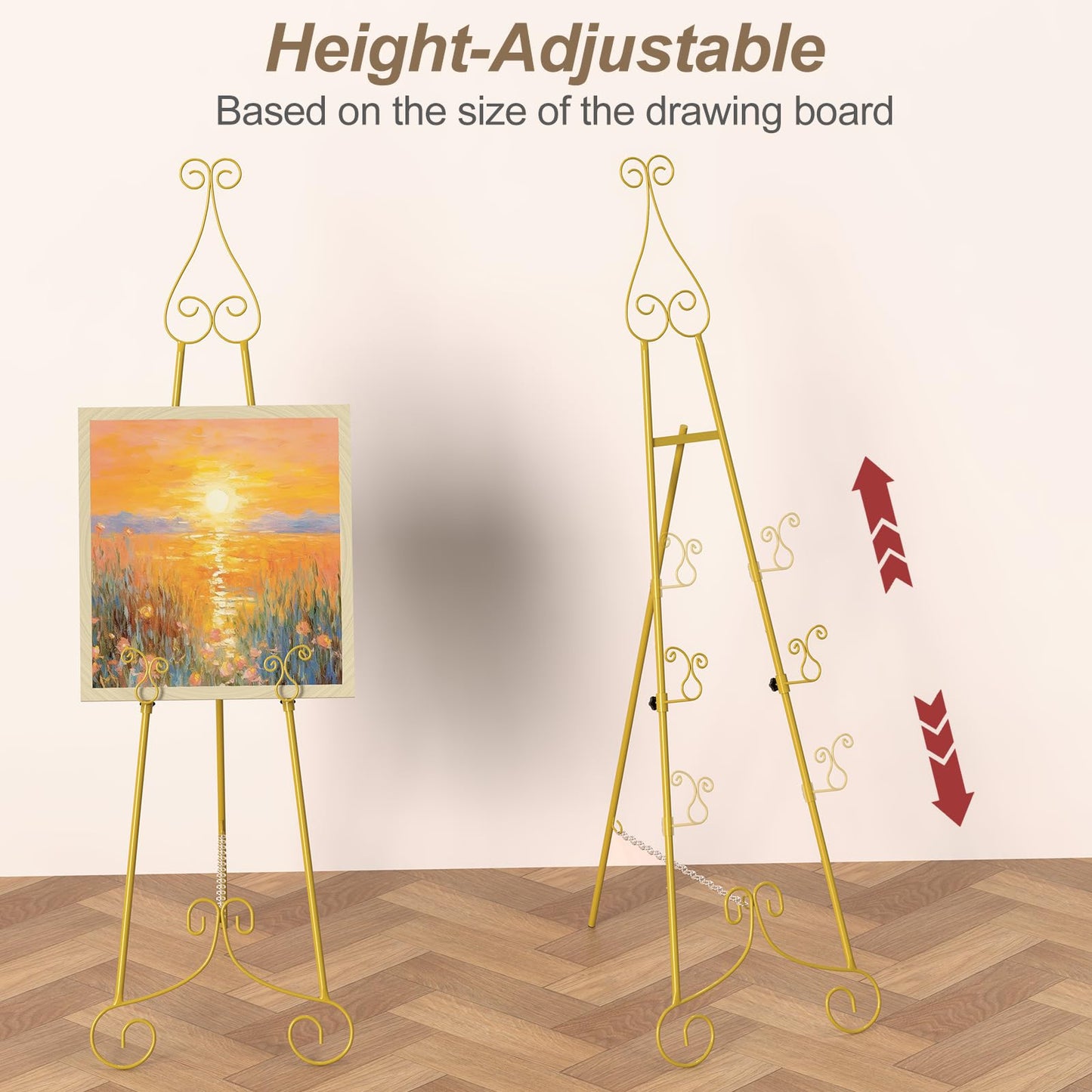 HAITRALGold Easel Stand for Sign, Adjustable Display Easel Stand with Chain Support,Heavy Duty Metal Easel for Wedding Sign,Art,Pictures,55" H Welcome Poster Stand Sign Holder Floor Décor,2 Pack