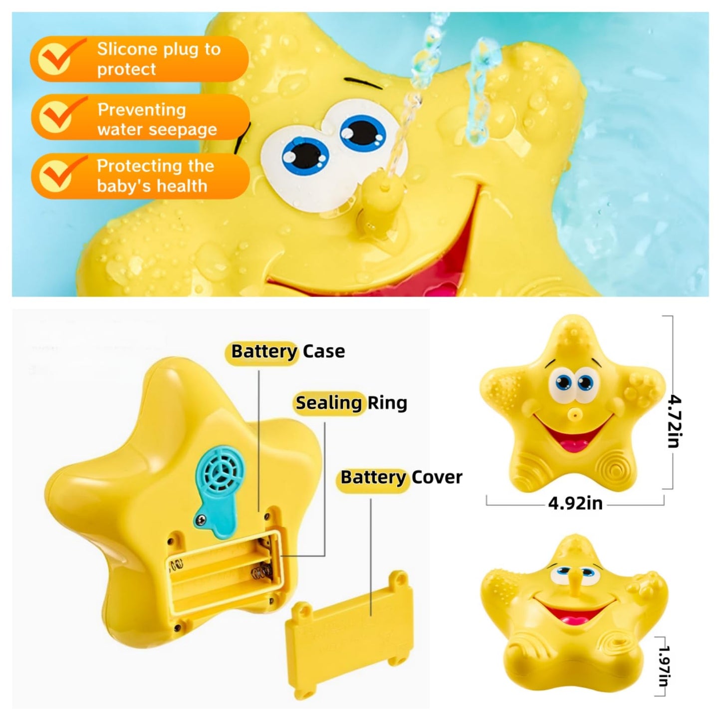 Bath Toys for Toddlers, Starfish Baby Bathtub Play Toys, Floating Fountain Pool Water for Infant Baby Bath Spray Toys with 5 Sensory Textures