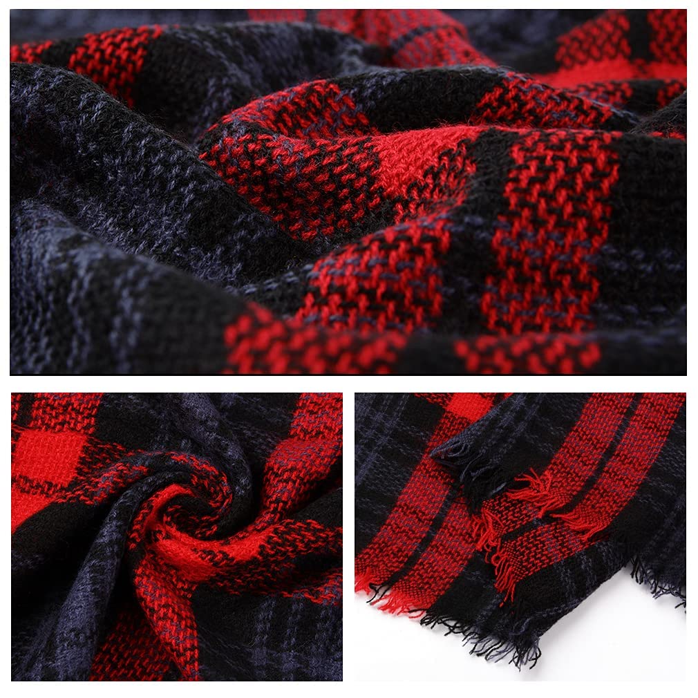 E-Clover Christmas Dog Bandanas Matching Owner Scarf Plaid Dog Bandana Bibs with Tartan Scarves Shawl for Medium Large Dogs Girl Mom Outfit Red Blue