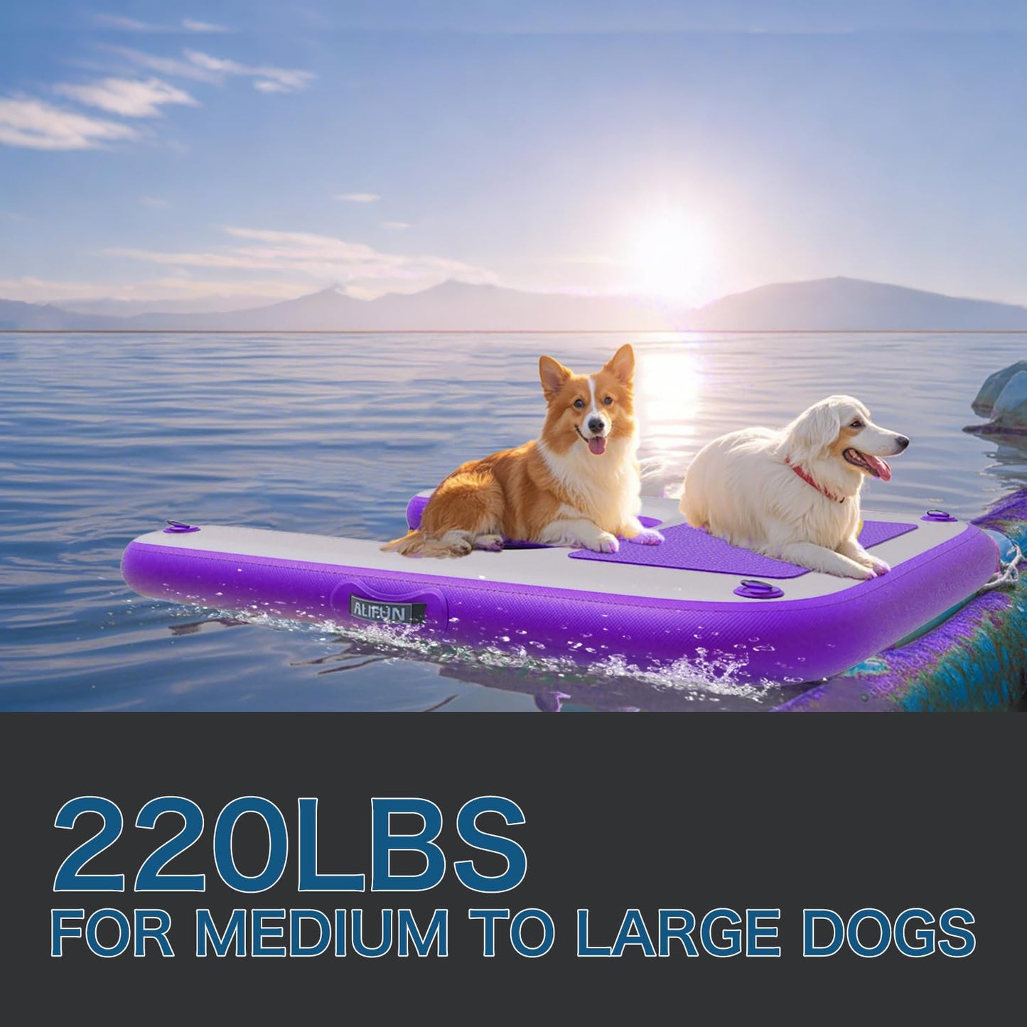 ALIFUN Inflatable Dog Ramp For Boat, Large Dog Water Ramp with Manual Pump, Non-Slip EVA Durable Floating Dock Ladder Up to 90 LBs, Pup Plank for Swimming Pool, Boat, Lake & Ocean (55"L x 39"W x 4"H)