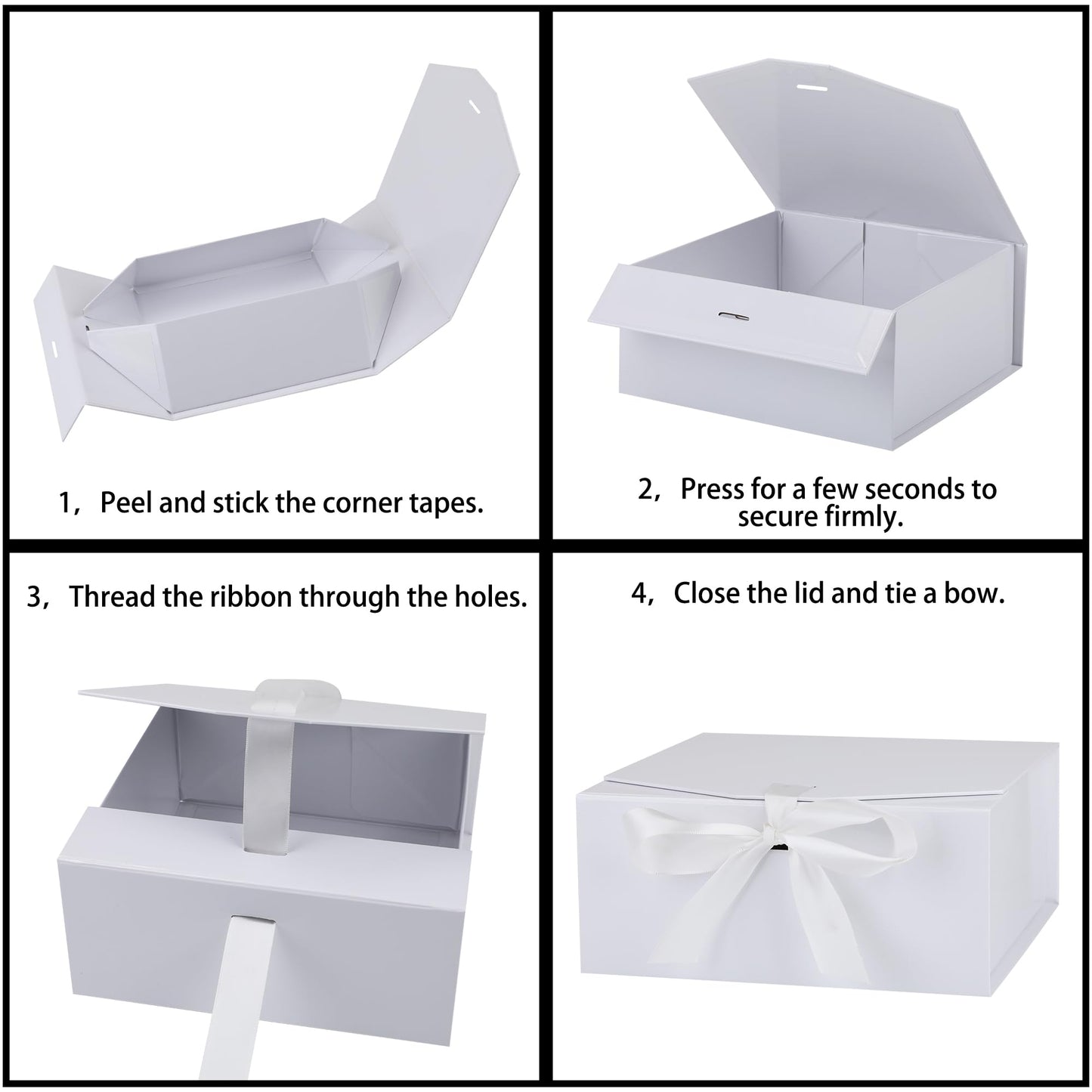 OEMVALATY 8-Pack Gift Boxes,9x9x4 Inch Magnetic Gift Boxes with Lids for Presents,White with Ribbon, Bridesmaid Proposal Box for Wedding, Storage, Birthday