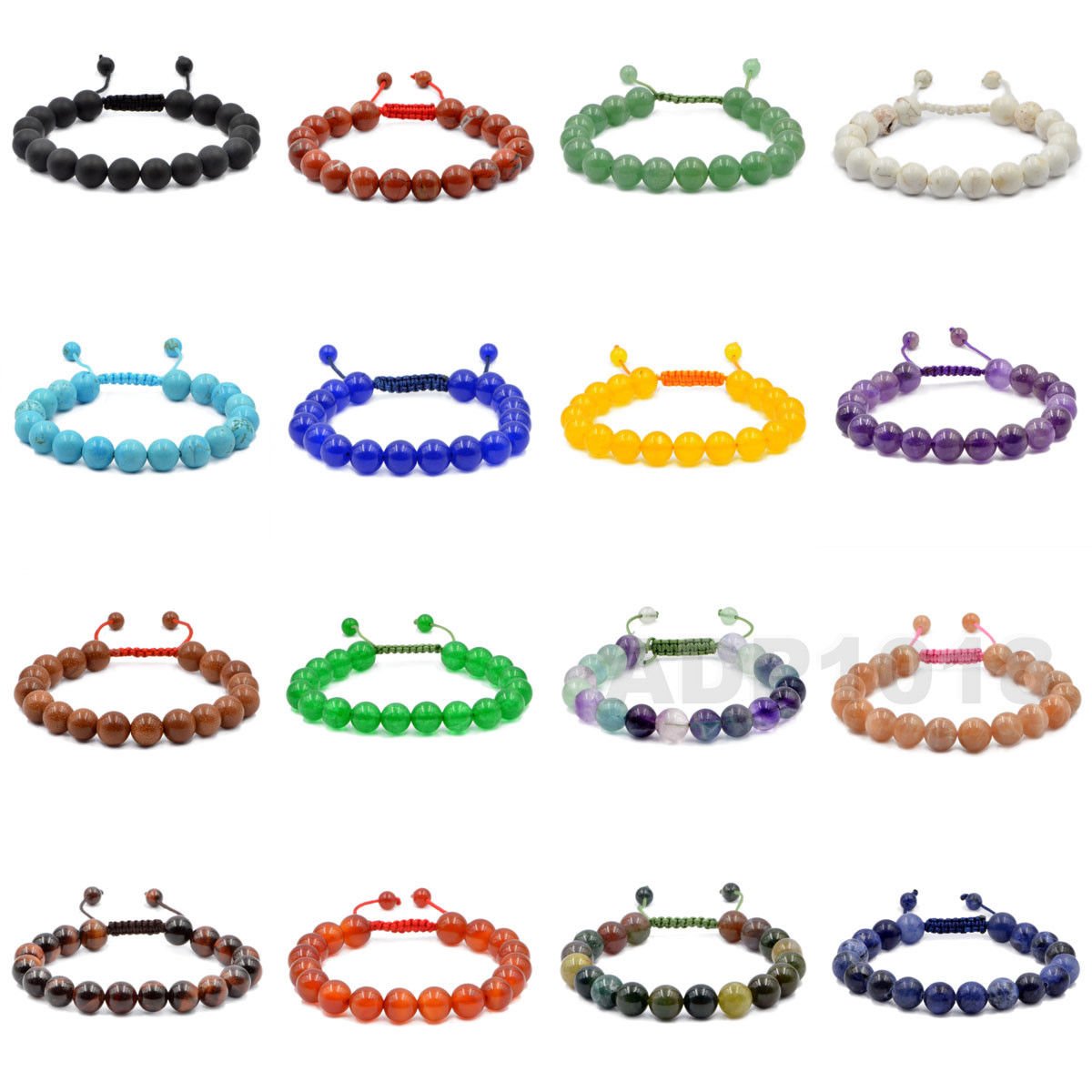 AD Beads Natural 8mm Gemstone Bracelets Healing Power Crystal Macrame Adjustable 7-9 Inch (Green Aventurine)
