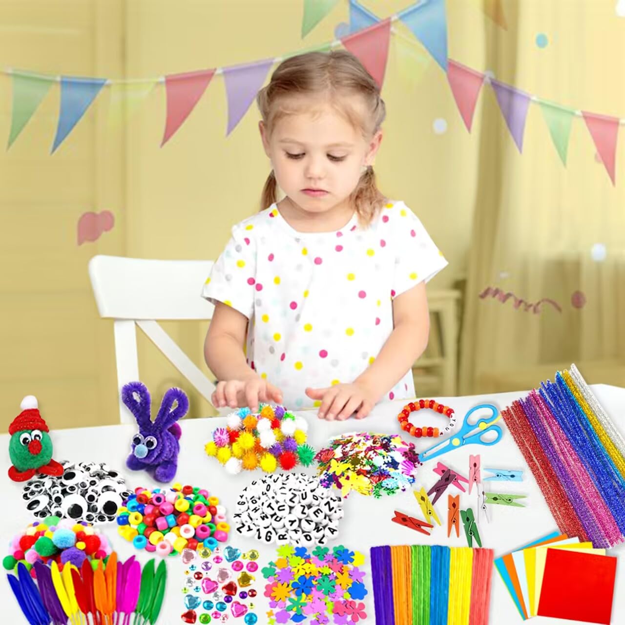 2000 Pcs DIY Arts and Crafts Supplies Kit for Kids - Kids Craft Kits Art Supplies Material Set with Pipe Cleaner All in 1 Crafting Collage Activity for Toddlers Gifts Toys Age 5 6 7 8 9 Year Old Girls