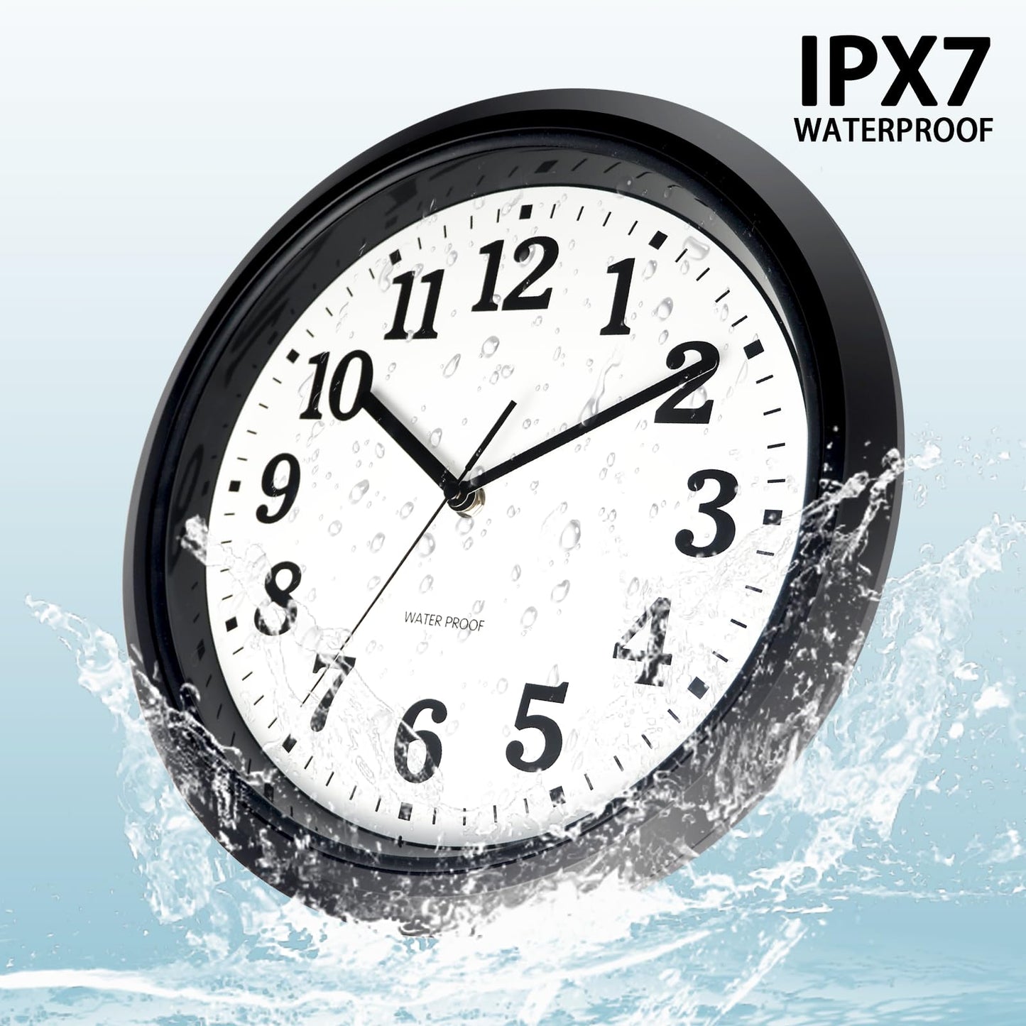 Caysie 12 Inch Sealed Indoor Outdoor Waterproof Wall Clock, Durable Silent Non-Ticking Battery Operated Quality Quartz Round Clock, Wall Decorative for Patio, Pool, Bathroom (Black)