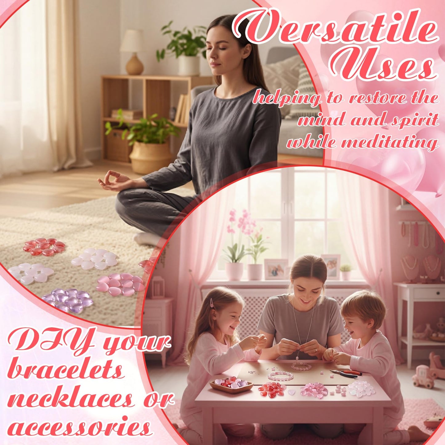 Joyfolk 120 Pcs Pink Heart Crystals Stones Bulk Inspirational Worry Love Healing 0.8 Inch Red Pink Rose Quartz Stones Gift Heart Rock Pocket Polished Gems Crystal Gemstones Decor Gift for Women