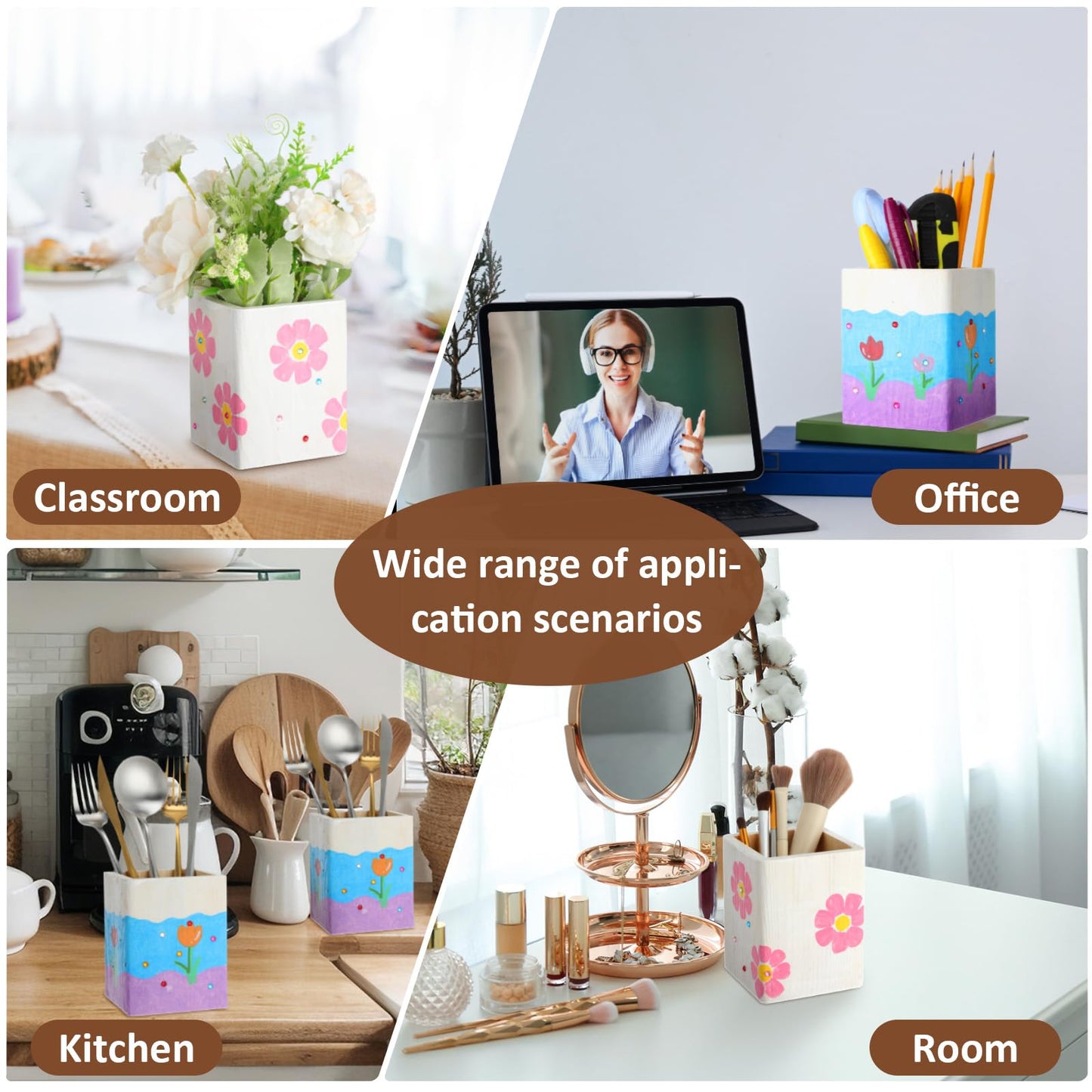 DoubleFill 20 Pack Wood Pen Holder Unfinished Wooden Pencil Holder for Homemade DIY Crafts Mini Wood Pencil Box Small Wooden Crates for Crafts Projects, 3 x 3 x 4 Inches