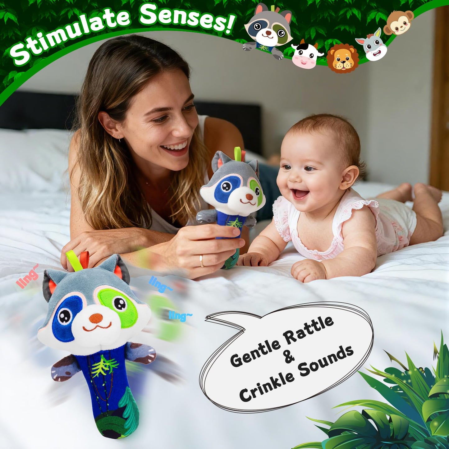Zendstanding Baby Rattle Toys Set - Wrist Rattles for Babies 0-6 Months Baby Foot Rattles Socks 0-12 Months Baby Rattles & Plush Rings, Soft Sensory Toys for Newborn Essentials Baby Shower Gift
