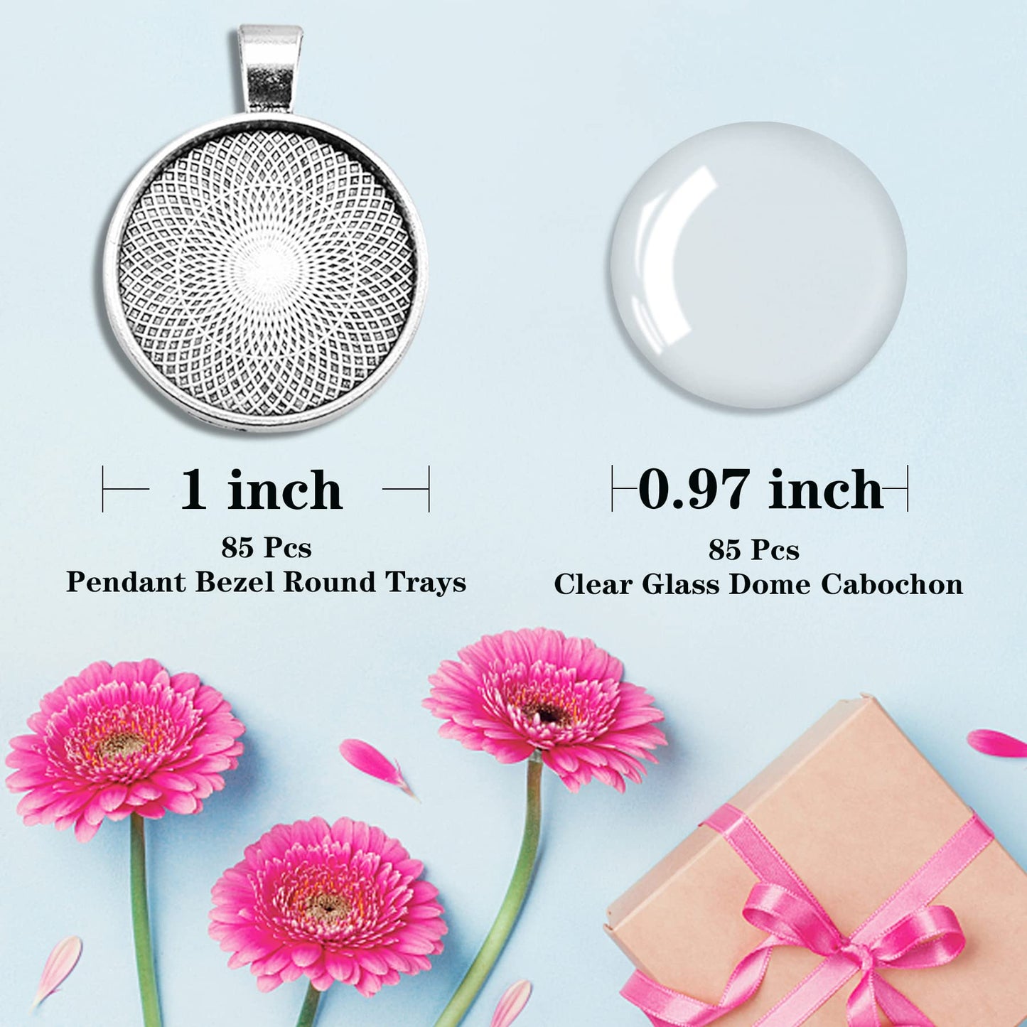 Csdtylh 170Pcs Pendant Trays Kit, Round Cabochon and Tray, Alloy Tray Charms Bulk, Bezel Pendant Trays for Homemade Jewelry, Necklaces, DIY Crafts, Resin Art, Paint Pour Skins and Costume Jewelry