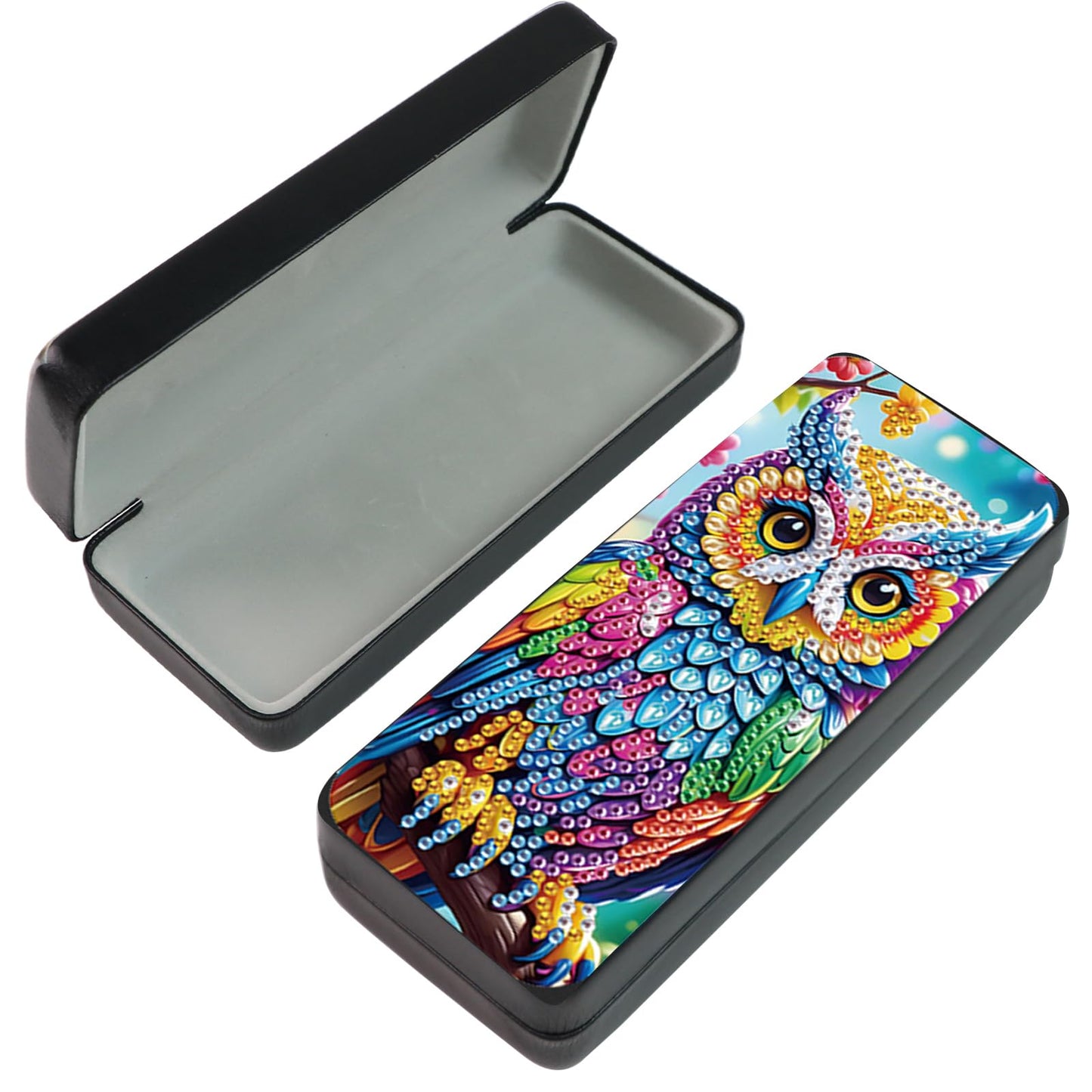 MVVMTOP Diamond Painting Eye Glass Case, DIY Colorful owl Diamond Art Glasses Storage Box Sunglass Case for Adults Handmade for Art Craft Gift Travel Sunglass Eyeglasses
