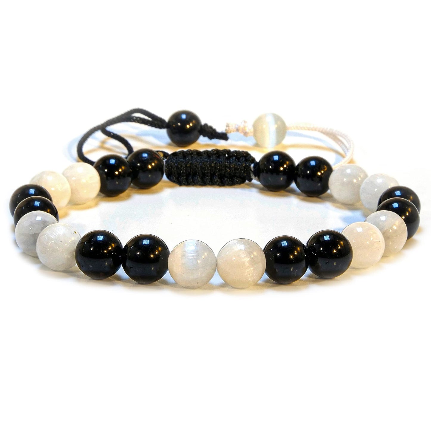 ANAYA AGATE Healing Crystal Bracelet – Chic Gemstone Bracelet for Men and Women – 8mm Round Bead Bracelets for Spiritual Healing, Protection, Positive Energy - Selenite Black Tourmaline
