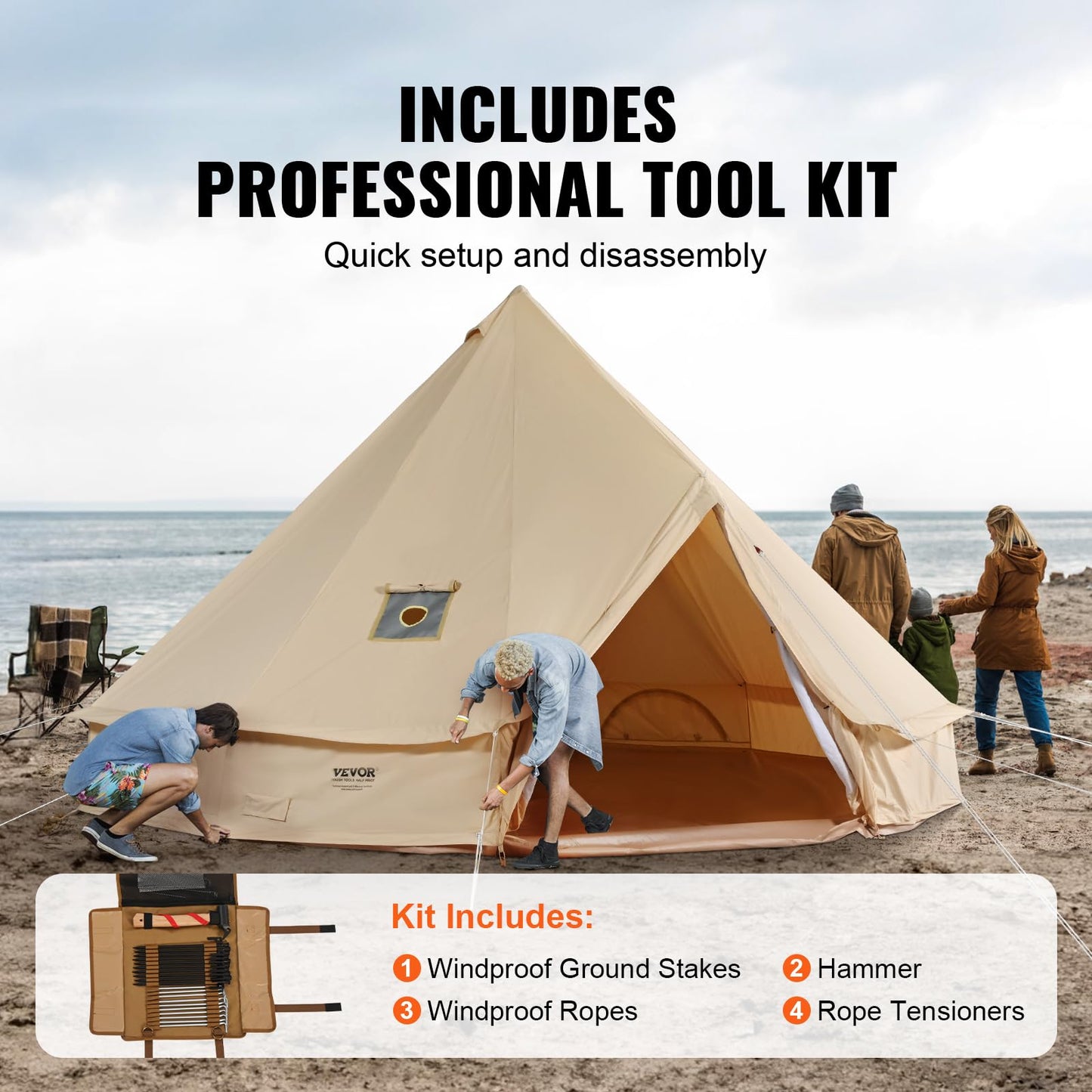 VEVOR Canvas Bell Tent, 4 Seasons 6 m/19.68 ft, Canvas for Camping with Stove Jack, Breathable Holds up to 10 People, Family Camping Outdoor Hunting Party