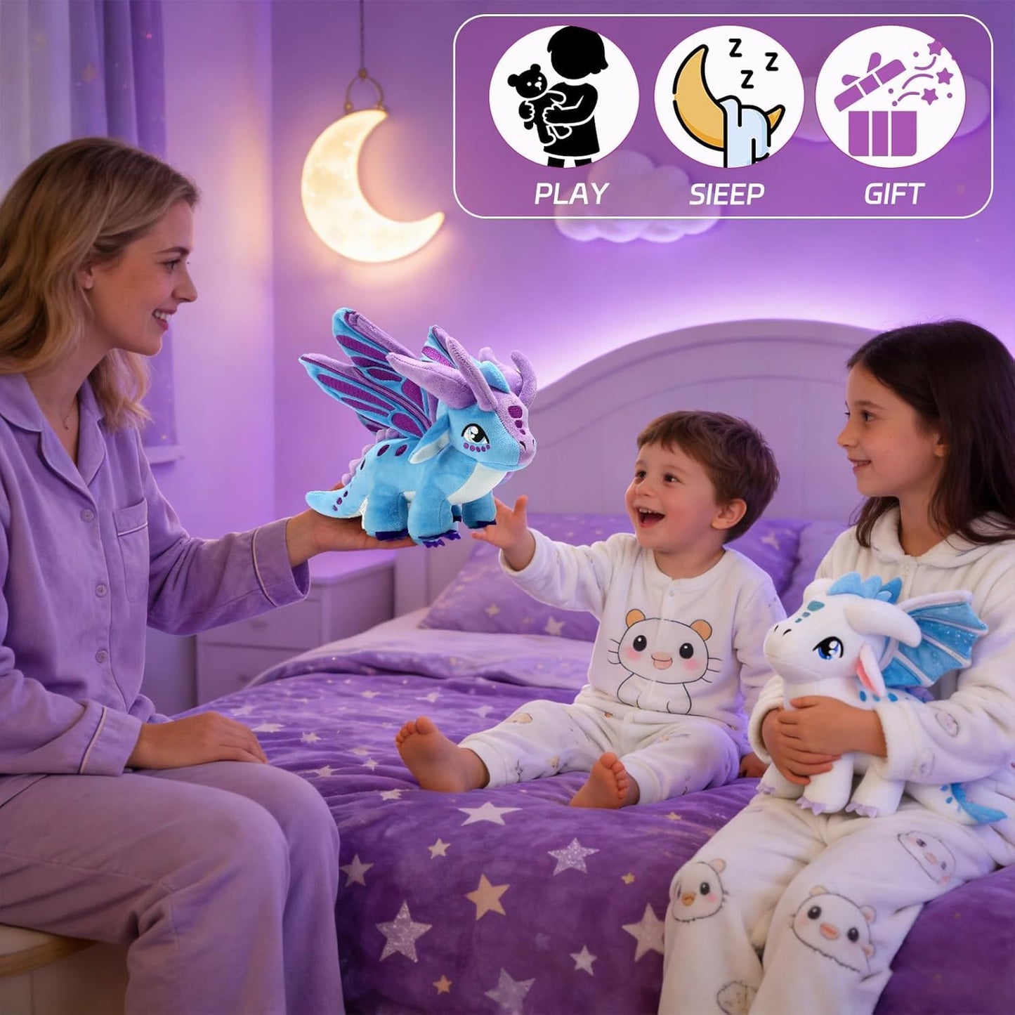 Mejglrc Wings Dragon Plush - Wings Dragon Plush Pillow Toy - Kawaii Pterosaur Plushie - Soft Flying Dragon Hugging Pillow for Kids Boys Girls (Silkwing)