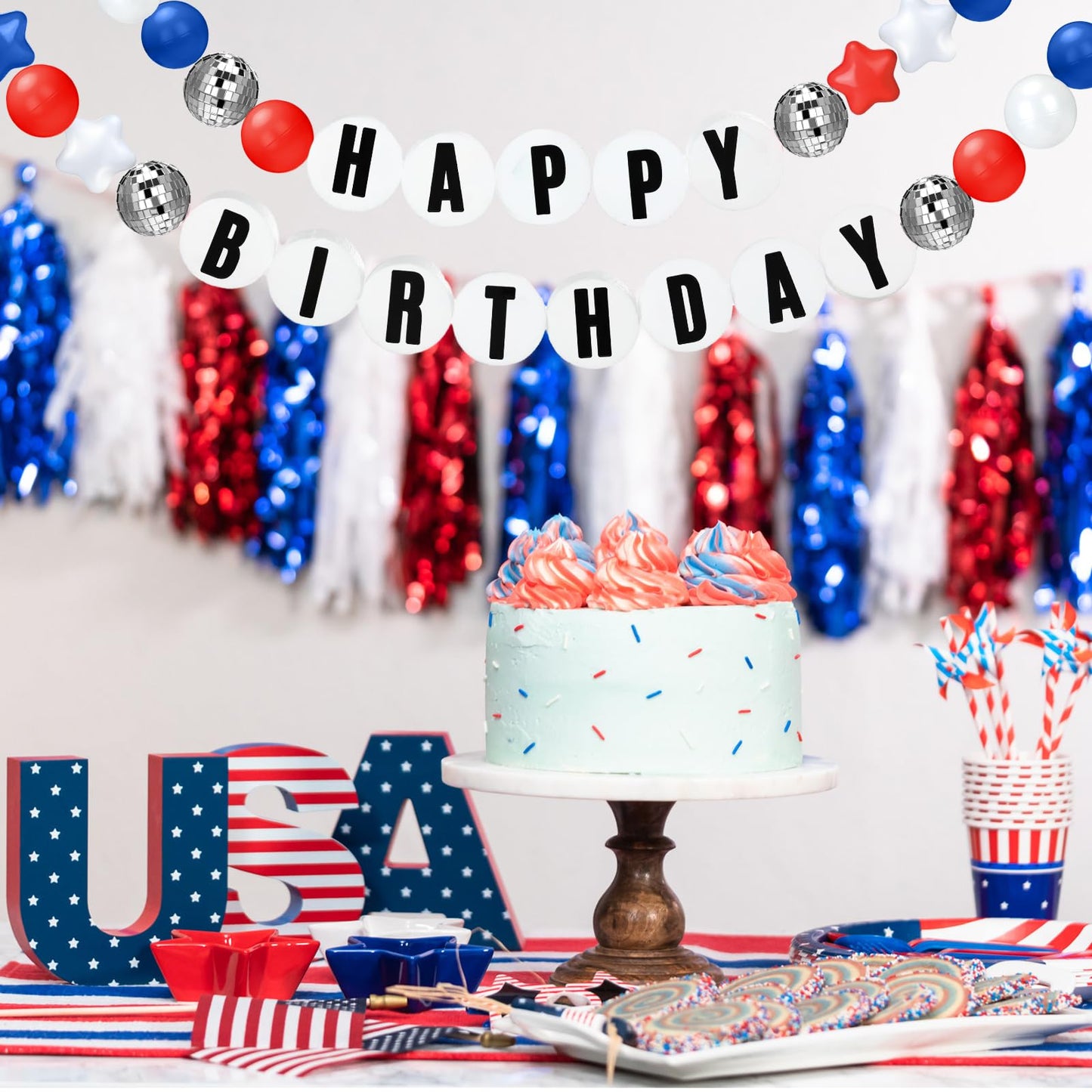 Simgoing Giant Friendship Bracelet Garland Kit DIY Banner with Letter Ball Jumbo in My Birthday Era Decorations for Classroom Graduation Party Supplies Photo Booth Backdrop(White, Red, Blue)