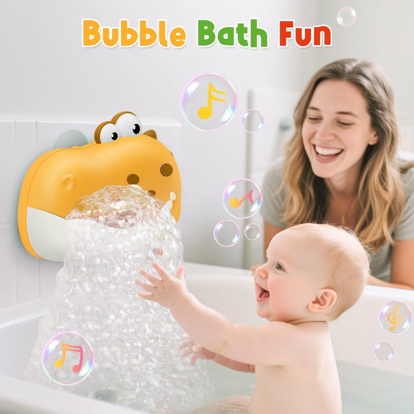 Baby Bath Toys, Rechargeable Dinosaur Bath Bubble Machine with Music, Bathtime Bathtub Toys for Toddlers Birthday Gifts, Bubble Maker Toys for Kids Ages 1-3 4-8 Baby Gifts (Yellow)