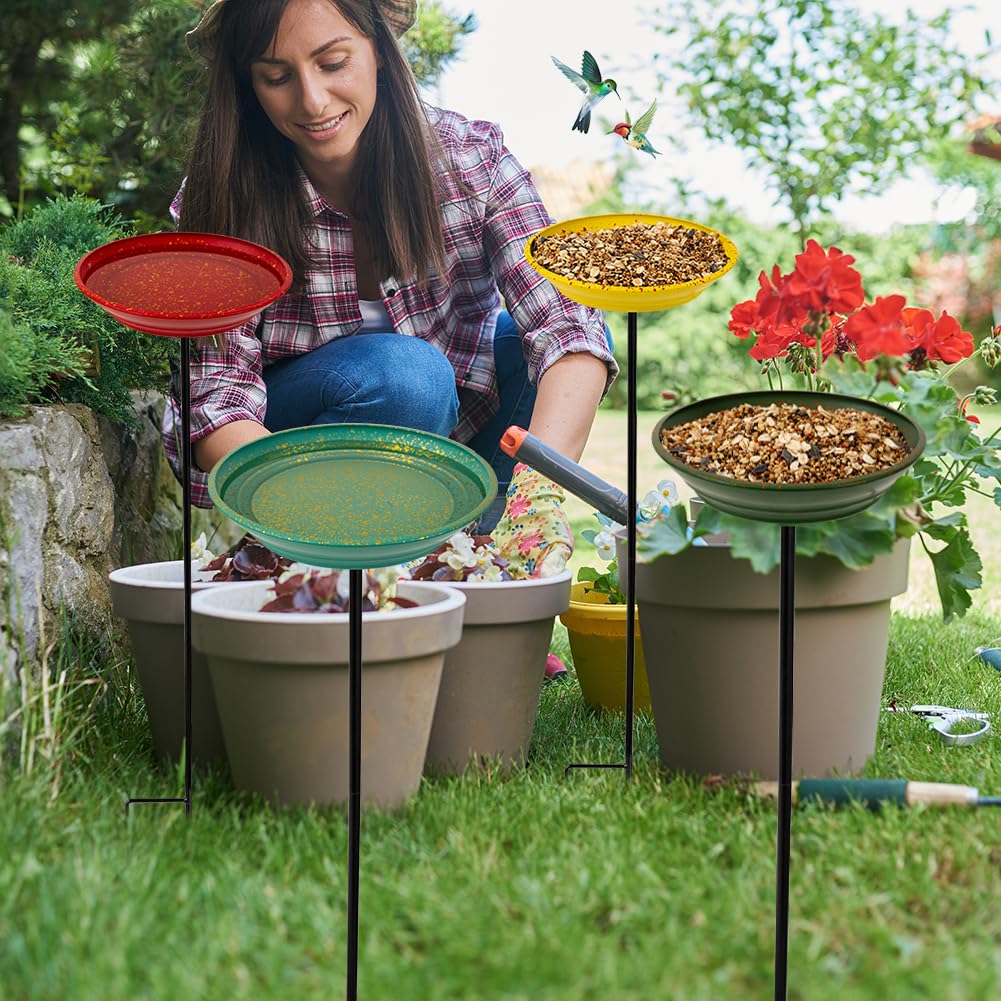 dreamysoul 4 Pack Bee Watering Station, Metal Bee and Butterfly Feeders with Metal Stake, Bee Butterfly and Bird Bath for Outdoor Garden Yard Lawn Decor