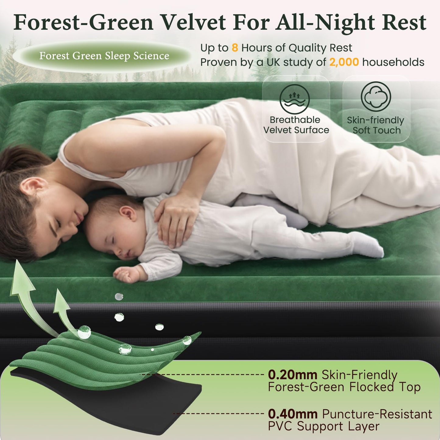 CHERIMOR Queen Air Mattress with Built-in Pump, 18" Raised Comfort, 800lbs Heavy-Duty Support, Anti-Sag Horizontal Beam, Leak-Resistant Design, 3-Min Fast Inflation Blow Up Bed for Guests & Camping