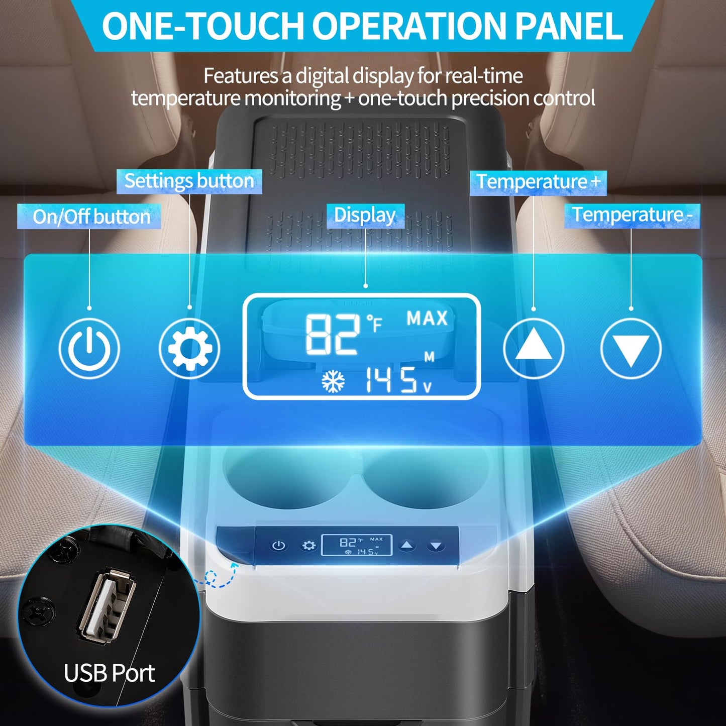 Tecnolove 12 Volt Center Console Fridge, Car Refrigerator 19QT (18L) Cooler (-4℉–50℉), Car Refrigerator, Portable Electric Cooler with 12/24V DC&110V AC for MPV Van