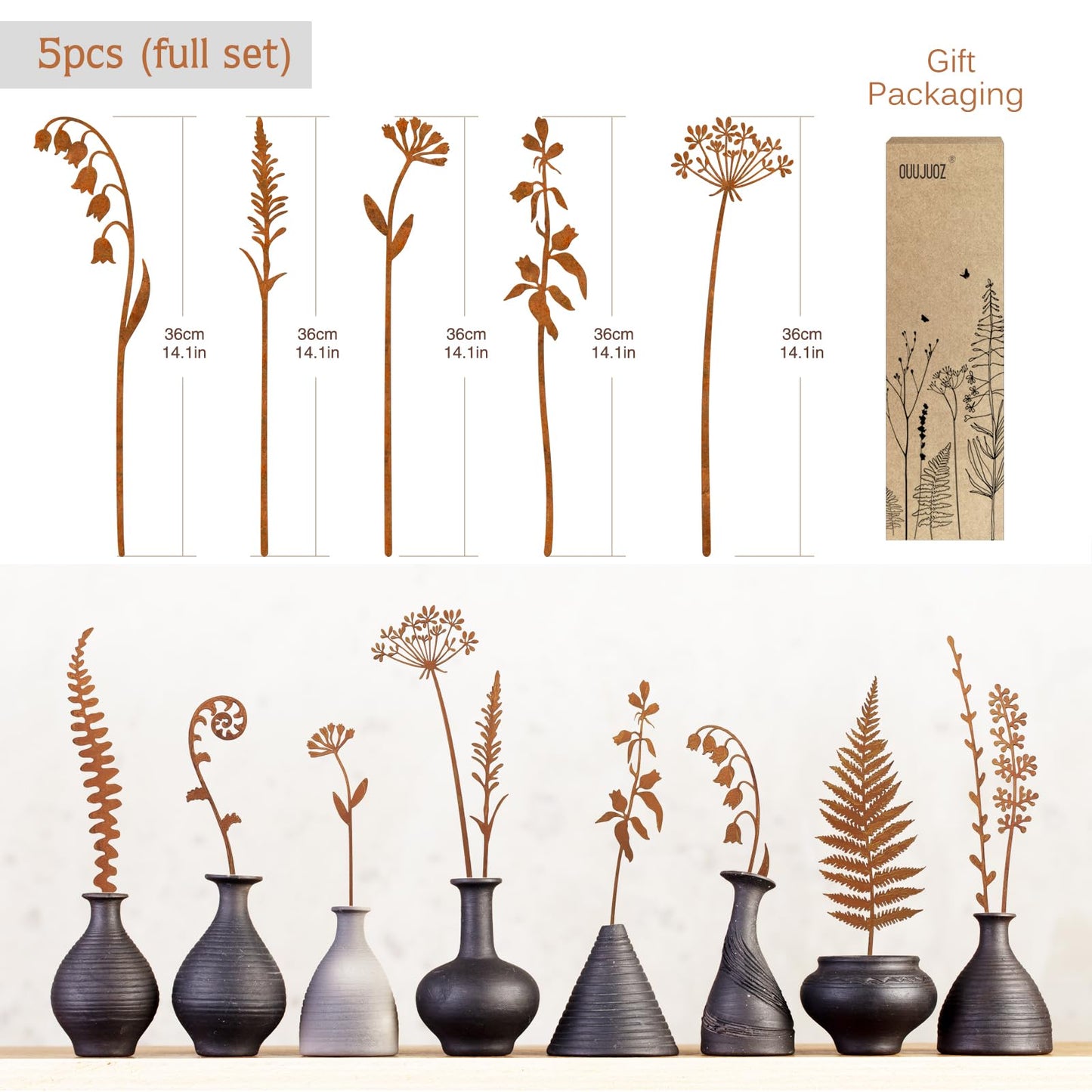 OUUJUOZ Metal Flowers for Outside,Decorative Garden Stakes,Flower Bed Decor Plant Stakes,Metal Art for Outside,Yard Art Outdoor for Lawn Yard, Walkway and Flower Garden