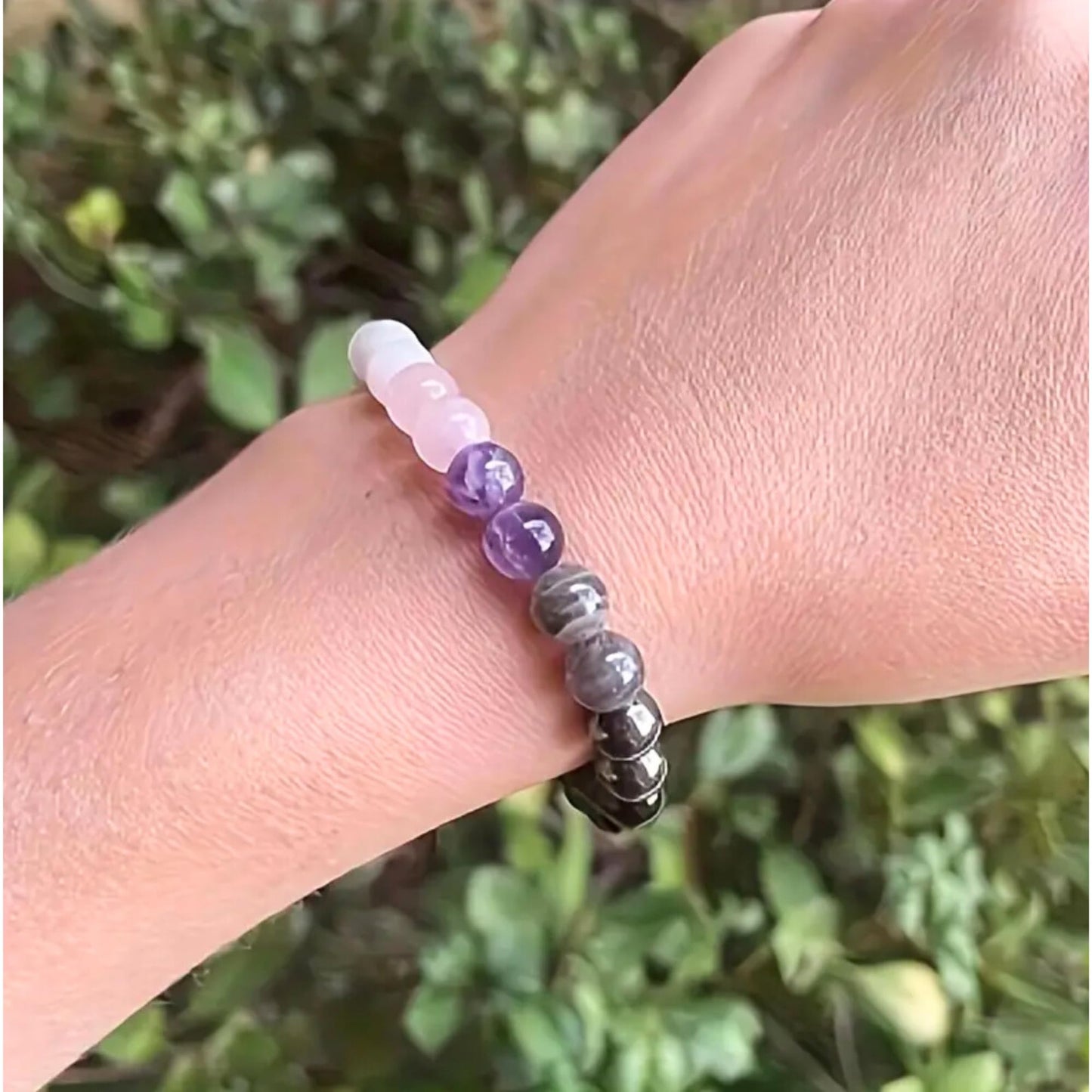 TUQBA Empath Protection Beaded Crystal Bracelet Natural Stone Jewelry Onyx, Amethyst, Labradorite, Rose Quartz, White Jade, Baptism Birthday Healing Christmas, Mothers Days Gifts