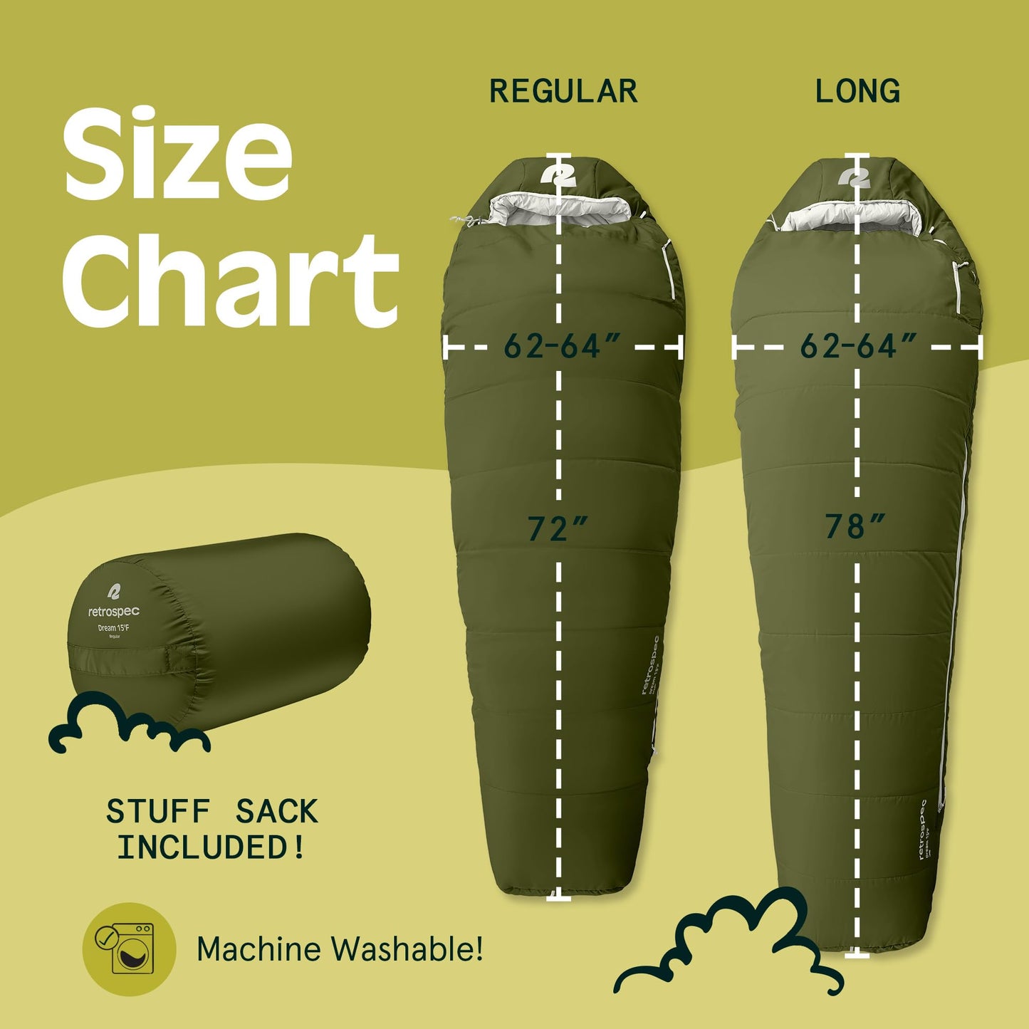 Retrospec Dream 15 Sleeping Bag - Mummy Sleeping Bag for Camping, Insulated Cold Weather, Water-Resistant and Adjustable Draw Cords