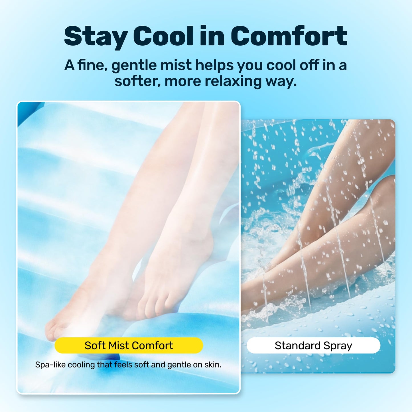 SLOOSH Misting System Inflatable Tanning Pool Lounger Float, 6 in 1 Large Mist Cooling Tanning Bed Floaties with Pillow & Cup Holders, 70" x 46" Blow Up Suntan Lounge Raft Beach Backyard Adults Gifts