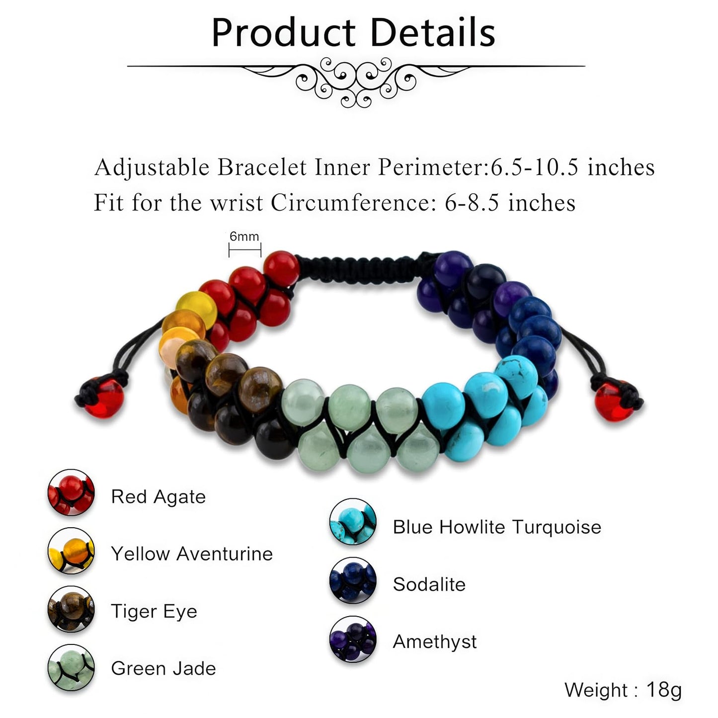 OZUEMUL Bead 7 Chakra Bracelet for Men Women, Healing Crystals Bracelet, Yoga Stone Beads Bracelets, Meditation Relax Anxiety Bangle for Women Men Bracelets