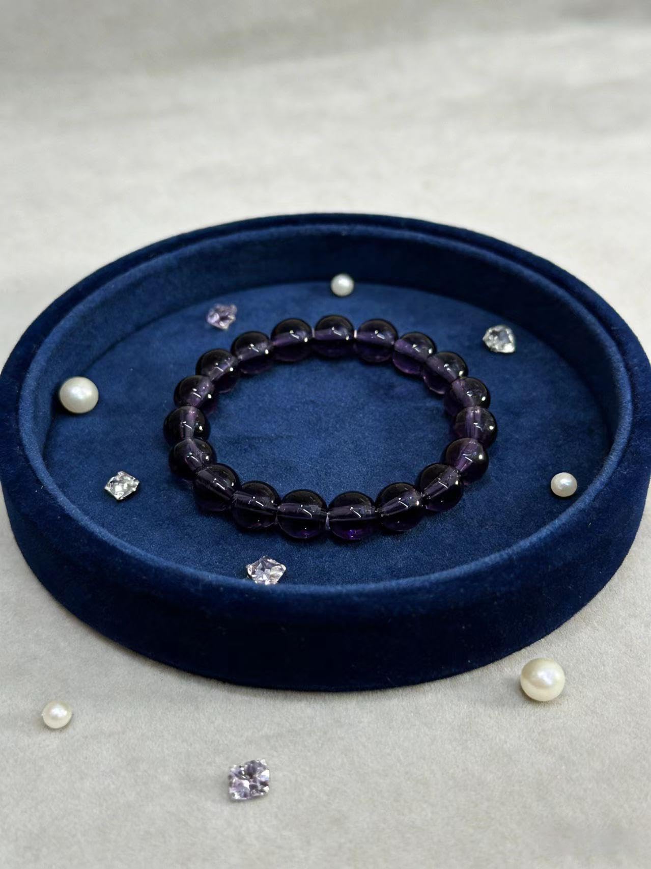 IETWIPNO Stretch Crystal Bracelet for Women,Elastic Beaded Bracelets Set of 1,Multicolor Healing Stone Adjustable Bangle,Gift for Her (8MM Round Purple)