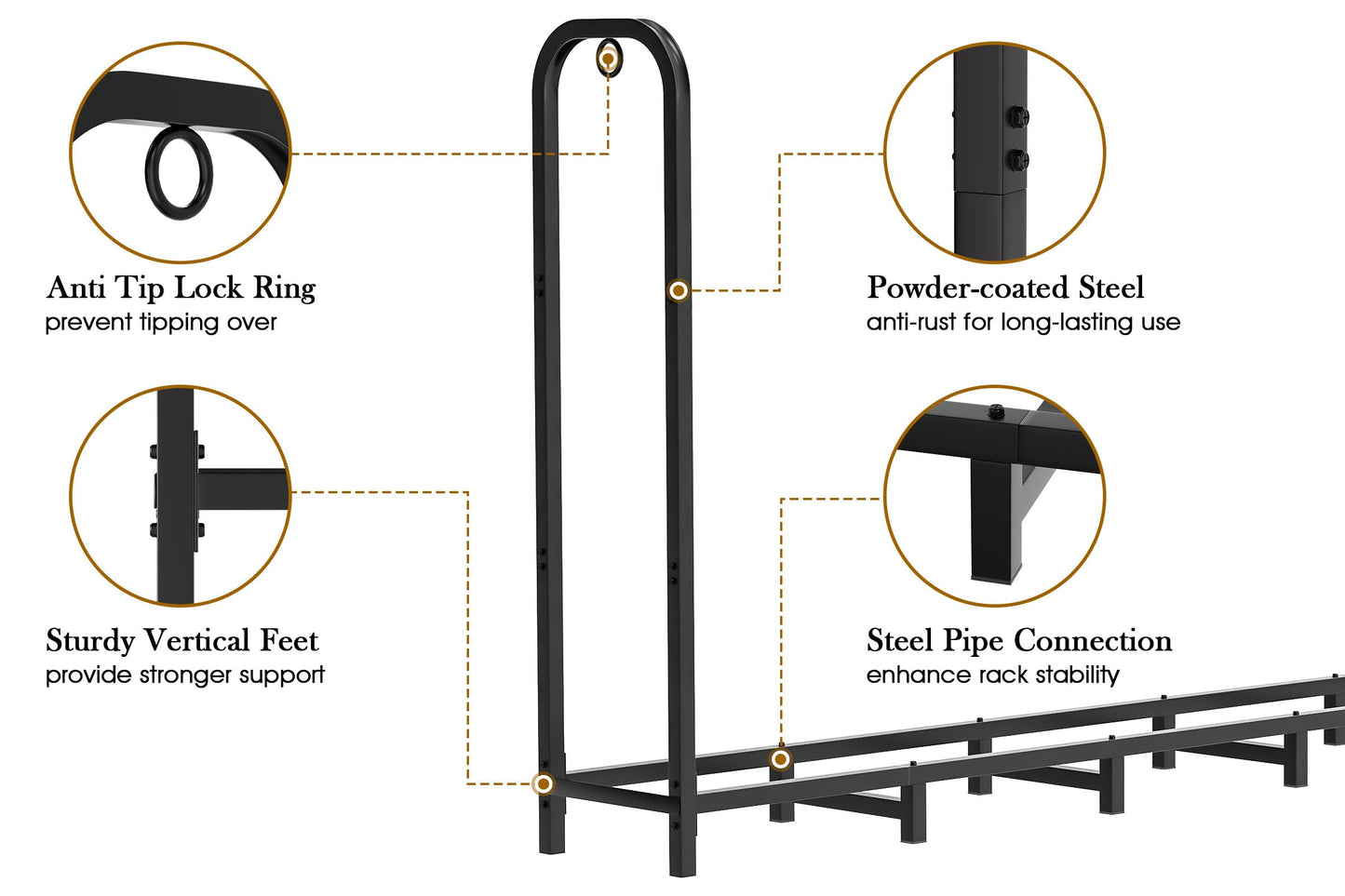 Gtongoko 8ft Heavy Duty Metal Firewood Rack Outdoor Indoor Adjustable Fire Wood Holder Rack for Fireplace, Log Racks for Firewood Outdoor, Wood Pile Storage Organizer, Black
