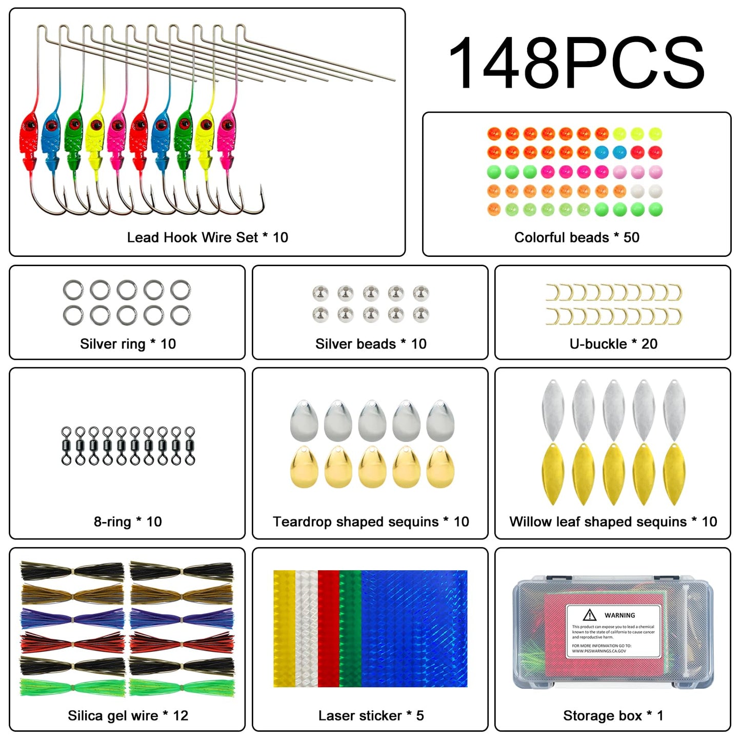 FREE FISHER 148Pcs Spinner Making Kit Spinner Blades, Spoon, Jig Head Spinner Shaft, Silicone Jig Skirts, Fishing Beads, Swivels, Clevis U-Shaped Links for Spinnerbaits DIY Making Kit for Bass Trout