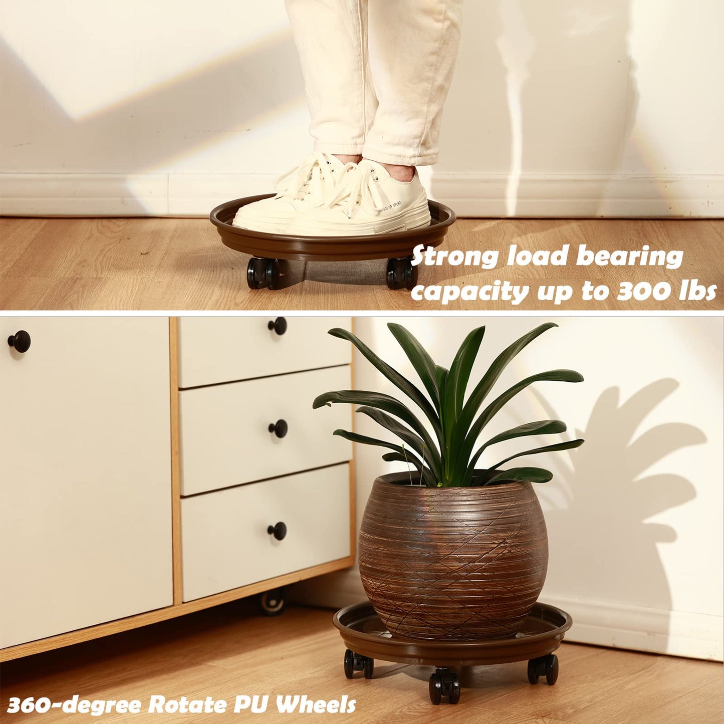 5 Packs Large Plant Caddy with PU Wheels 12" Rolling Plant Stands Heavy-duty Plastic Plant Roller Base Pot Movers Plant Saucers on Wheels Indoor Outdoor Plant Dolly with Casters Planter Tray Coaster