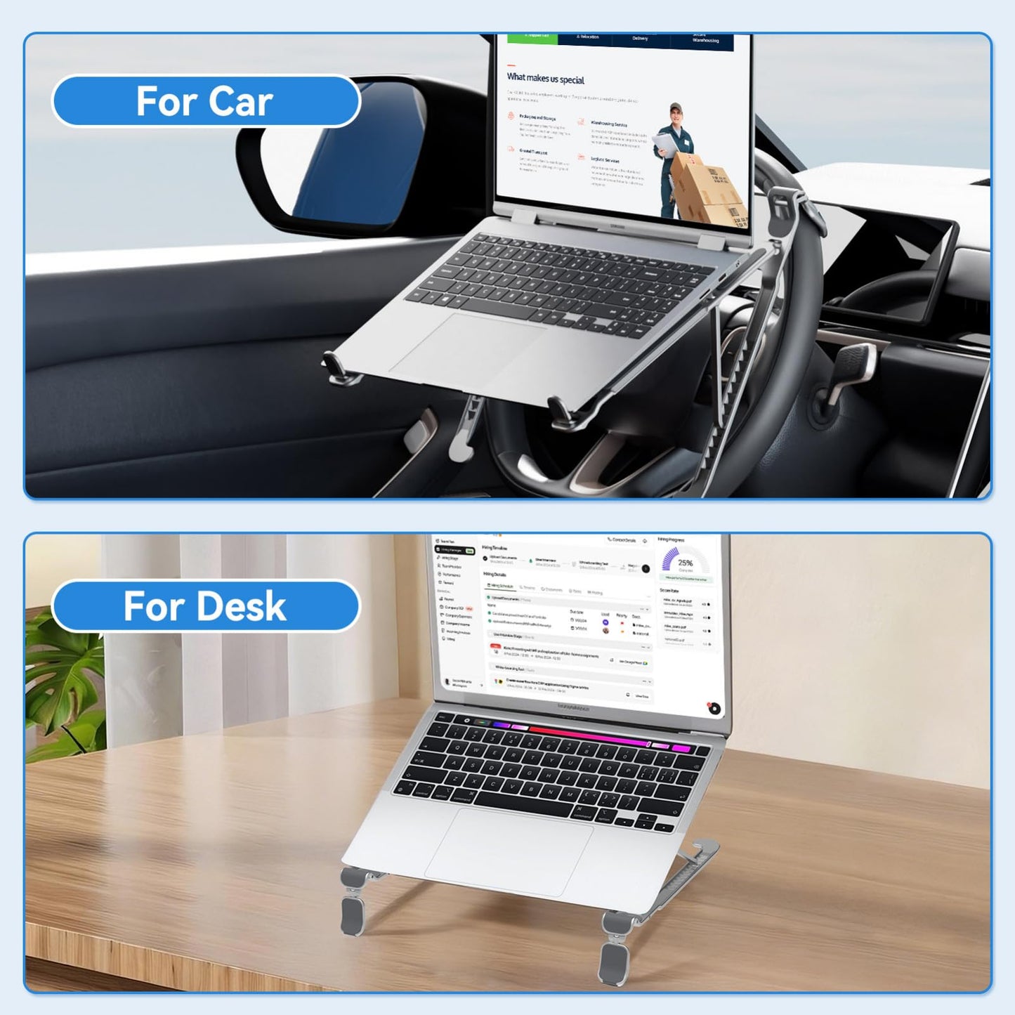 STEERTOP Car Laptop Mount Steering Wheel Tray Holder, Height Adjustable Car Desk for Laptop Computer Tablet, Foldable Portable Lap Laptop Stand for Car Vehicle Workstation Accessories Truck SUV Tesla