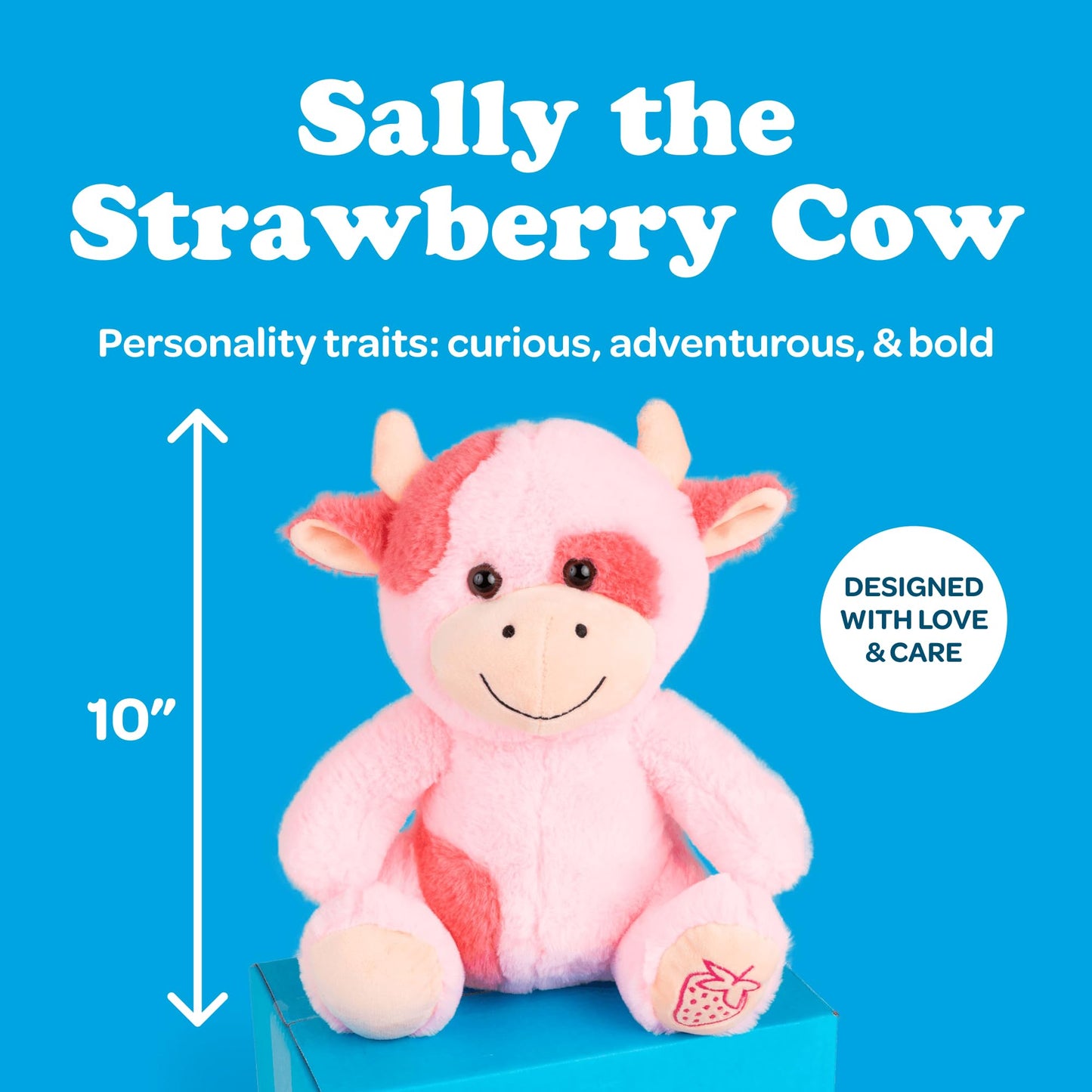 SendAFriend Sally The Strawberry Cow Stuffed Animal Care Package, Someone Loves You Box, Great Gift for Any Reason (Happy Birthday Notecard)
