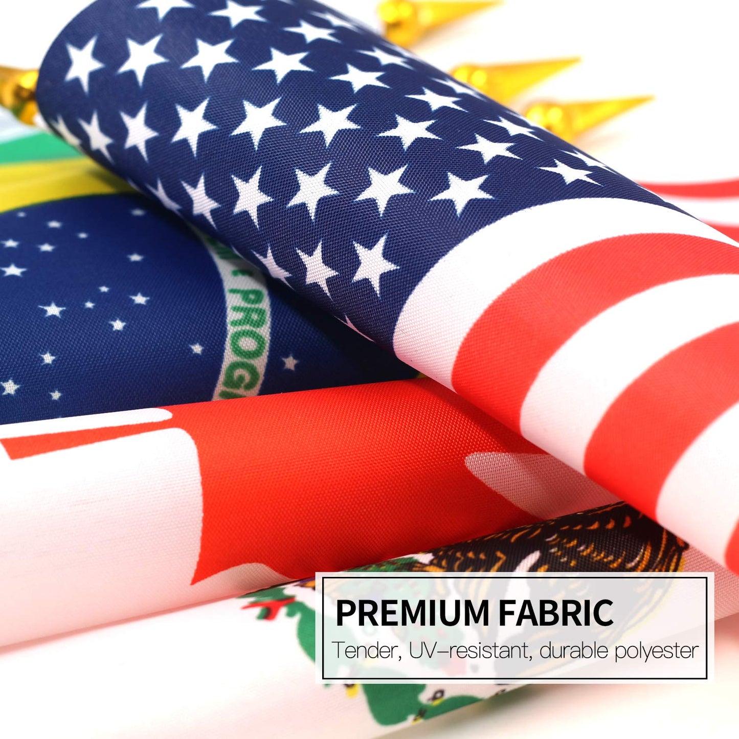 ANLEY 24 Countries Deluxe Desk Flags Set - 8 x 5 Inches Miniature American US Desktop Flag with 13" Black Pole - Vivid Color and Fade Resistant - Come with Black Base and Black Top