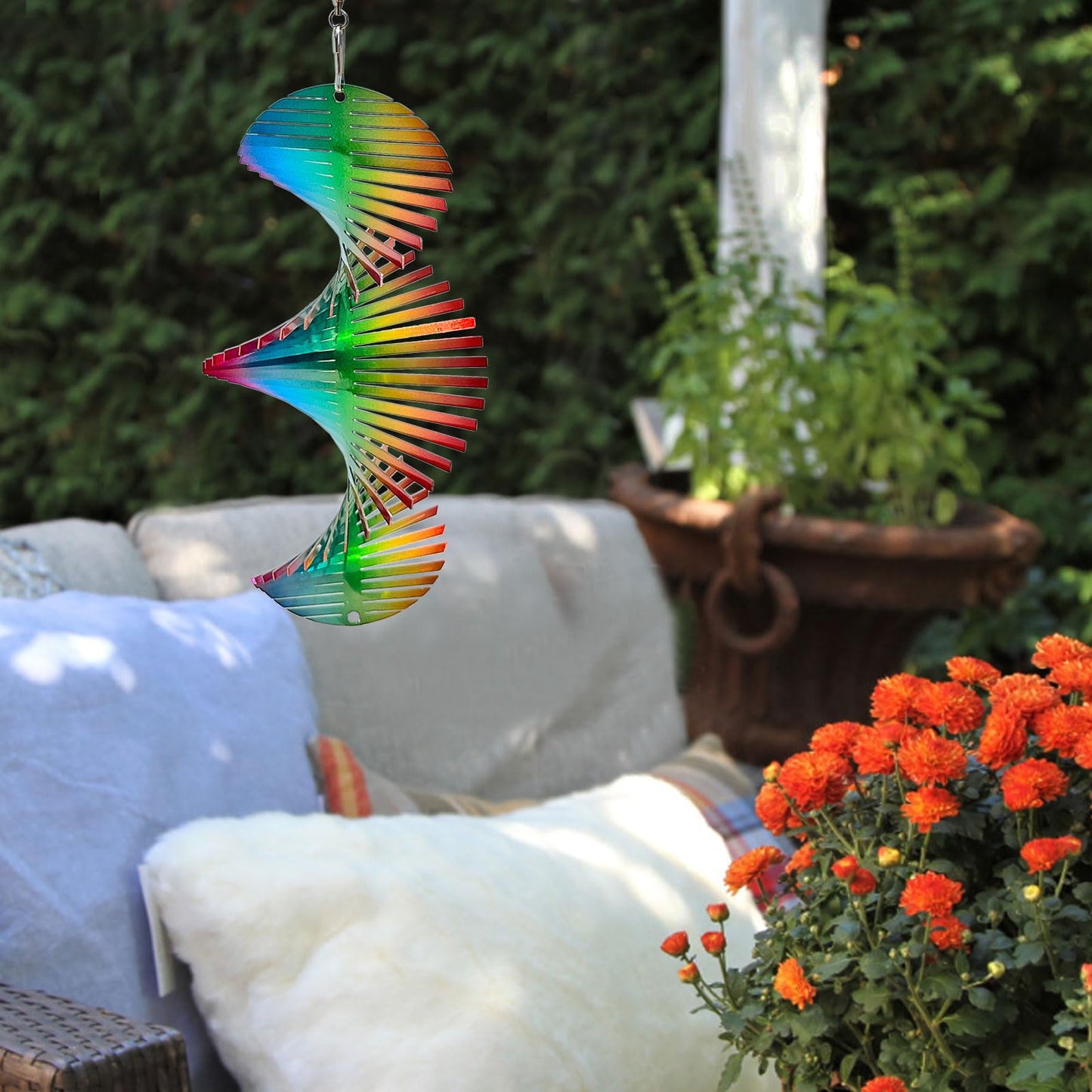 Aoedelyart Rainbow Wave Wind Spinners Outdoor Hanging Decor,7In Stainless Steel Reflective Wind Spinner Yard Art Wind Sculpture,Rainbow Helix Mini Wind Spinners for Yard and Garden Ornaments Gifts
