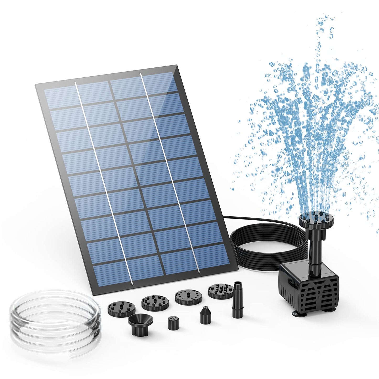 AISITIN 2.5W Solar Fountain Pump, DIY Outdoor Solar Water Fountain with 6 Nozzles and 4ft Water Pipe, Solar Powered Pump for Bird Bath, Ponds, Garden and Fish Tank Garden, Pond
