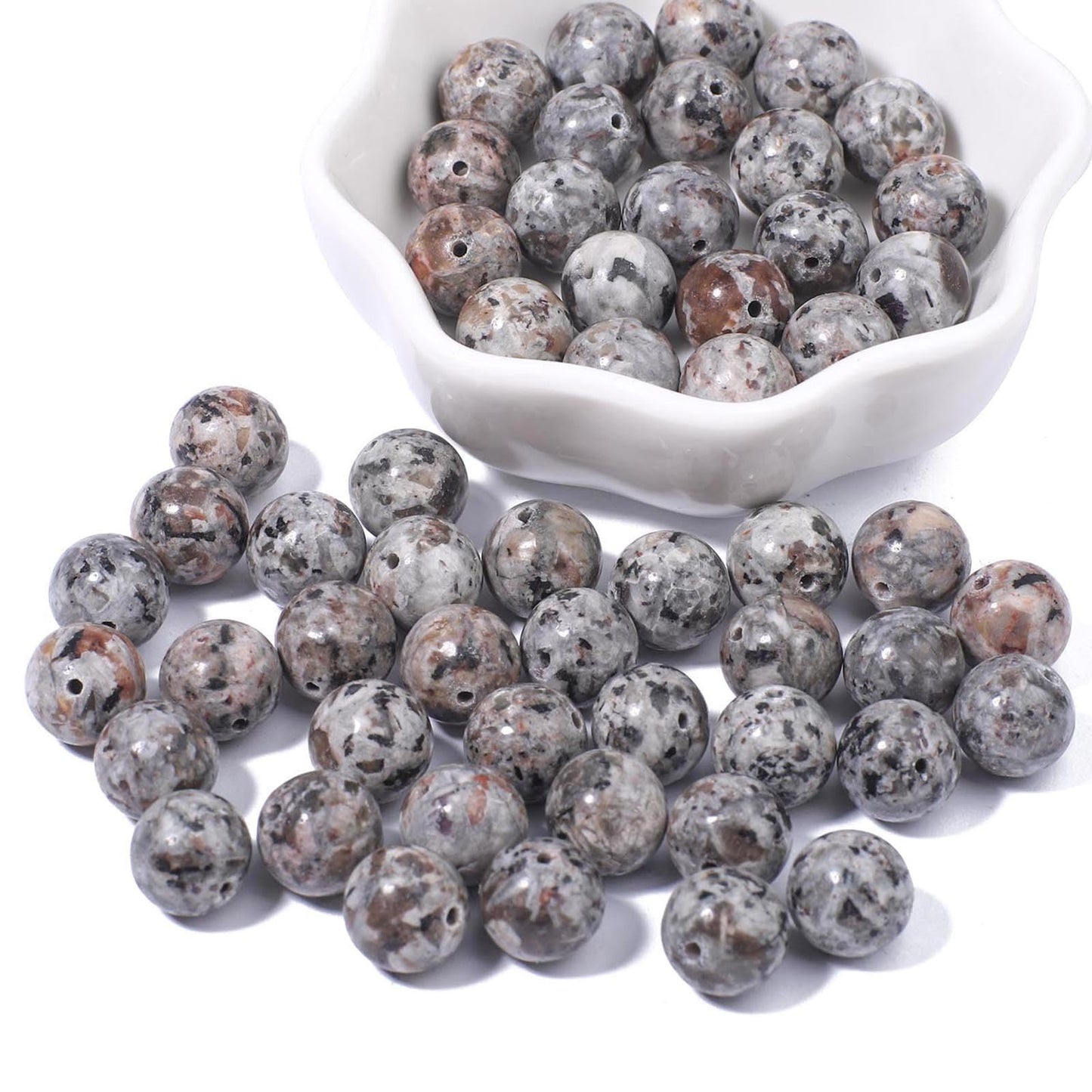 100Pcs 8mm Natural Smooth Flame Stone Gemstone Beads Round Loose Stone Beads for Jewerly Making with Crystal Stretch Cord