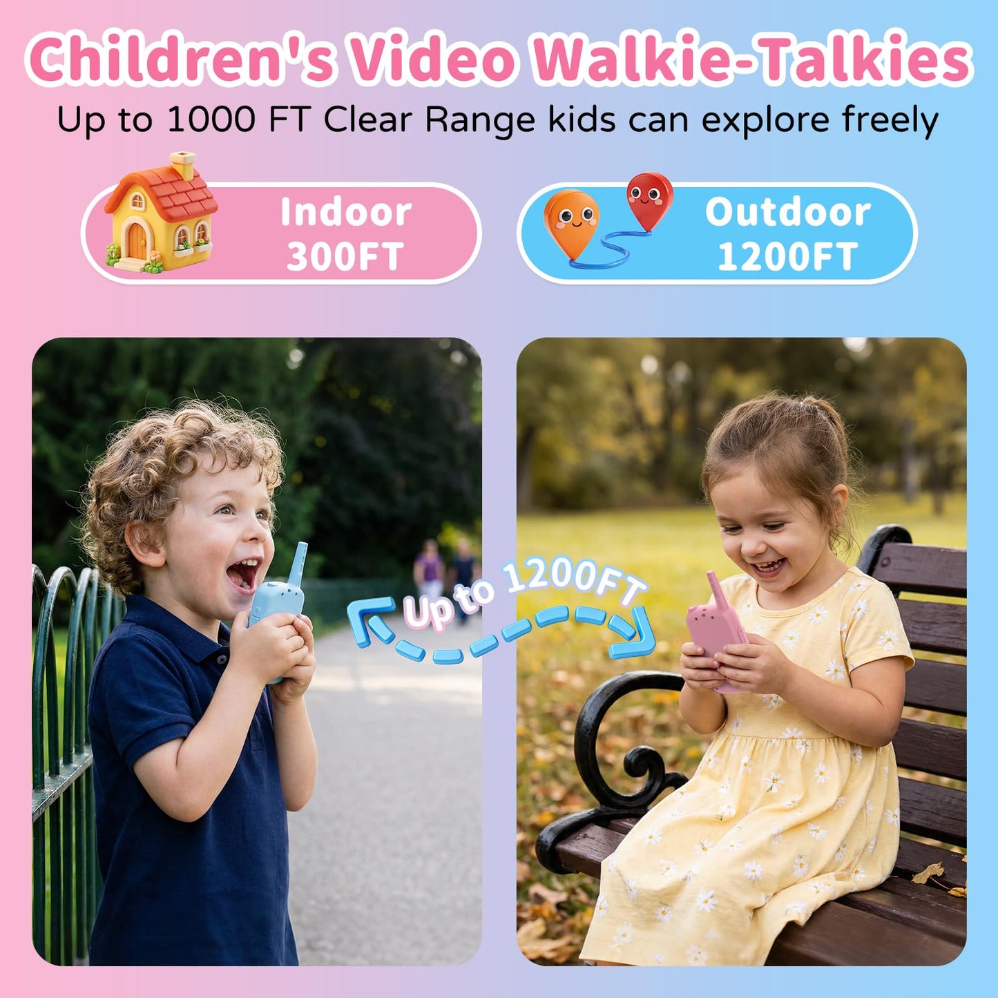 Video Walkie Talkies for Kids, 2 Pack Rechargeable Long Range Walkie-Talkie with HD Camera, Birthday Gift Toys for Girls Boys Ages 3-12 Indoor Outdoor Toys for Family Games, Camping, Hiking, Pink