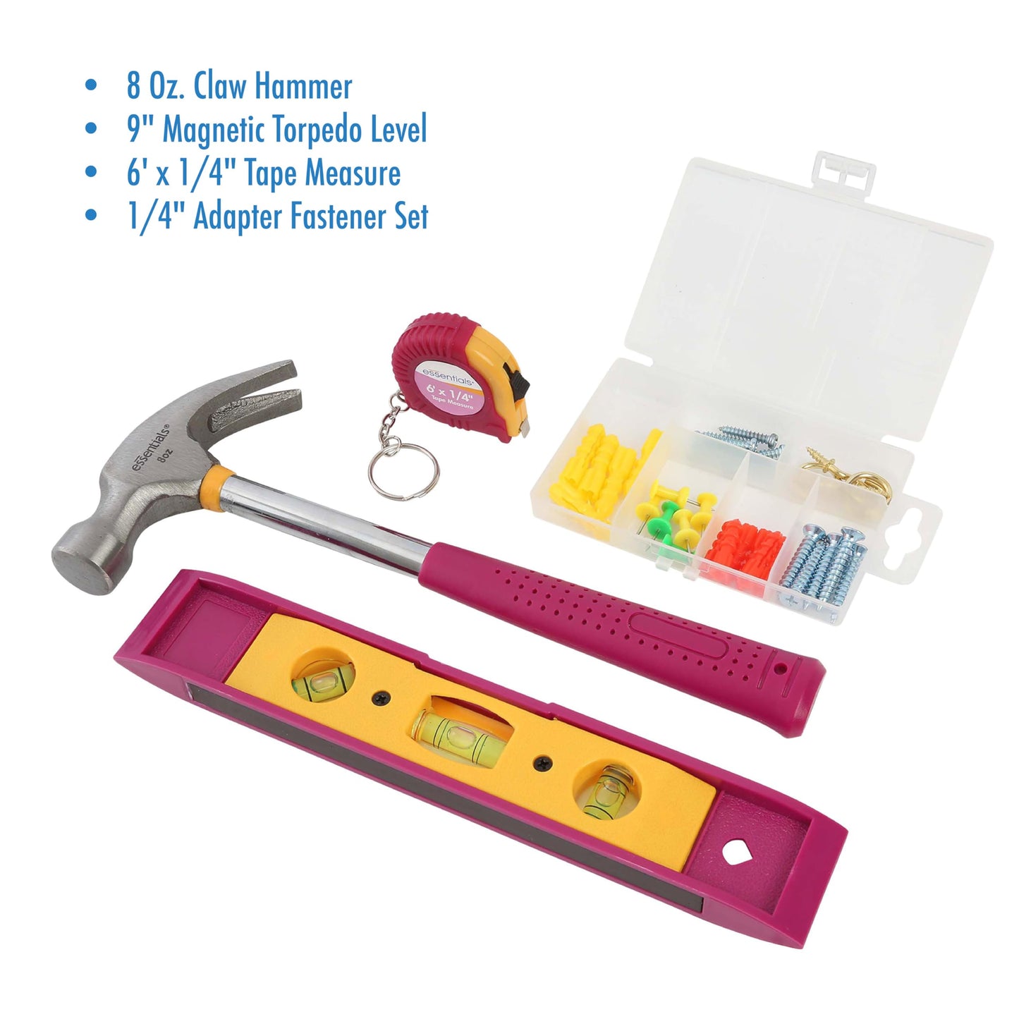 Pink DIY House Tool Kit for Home, Mothers Day Gifts, 32-Piece, College, House Projects, Apartment Essential, Basic Tool Set, Mothers Day Gifts for Mom