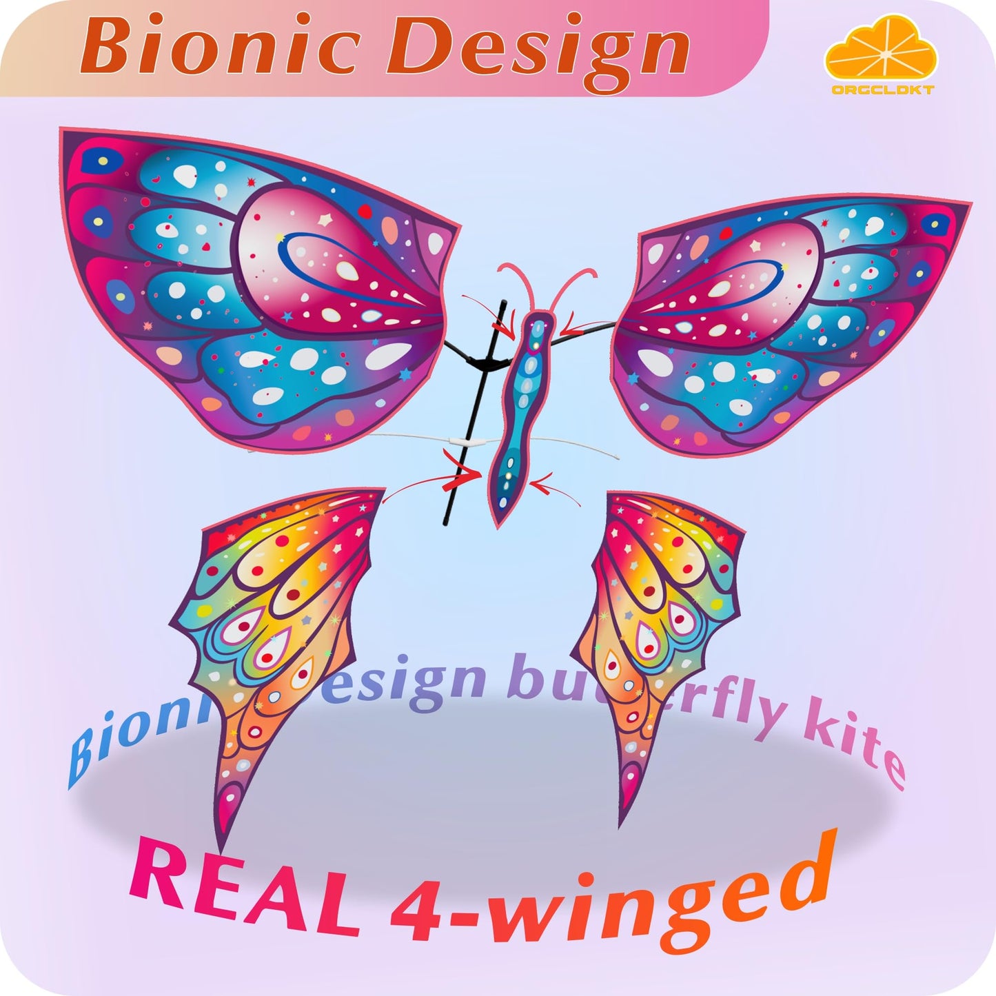 ORGCLDKT-Quadwing Bionic Butterfly Kite/Dragonfly Kite, Super Easy to Fly with, Outdoor Toy,for Kids Ages 8-12,4-8,Boys,Girls, Also for Adults. Kites for The Beach, Grassland, Hiking,Trekking.