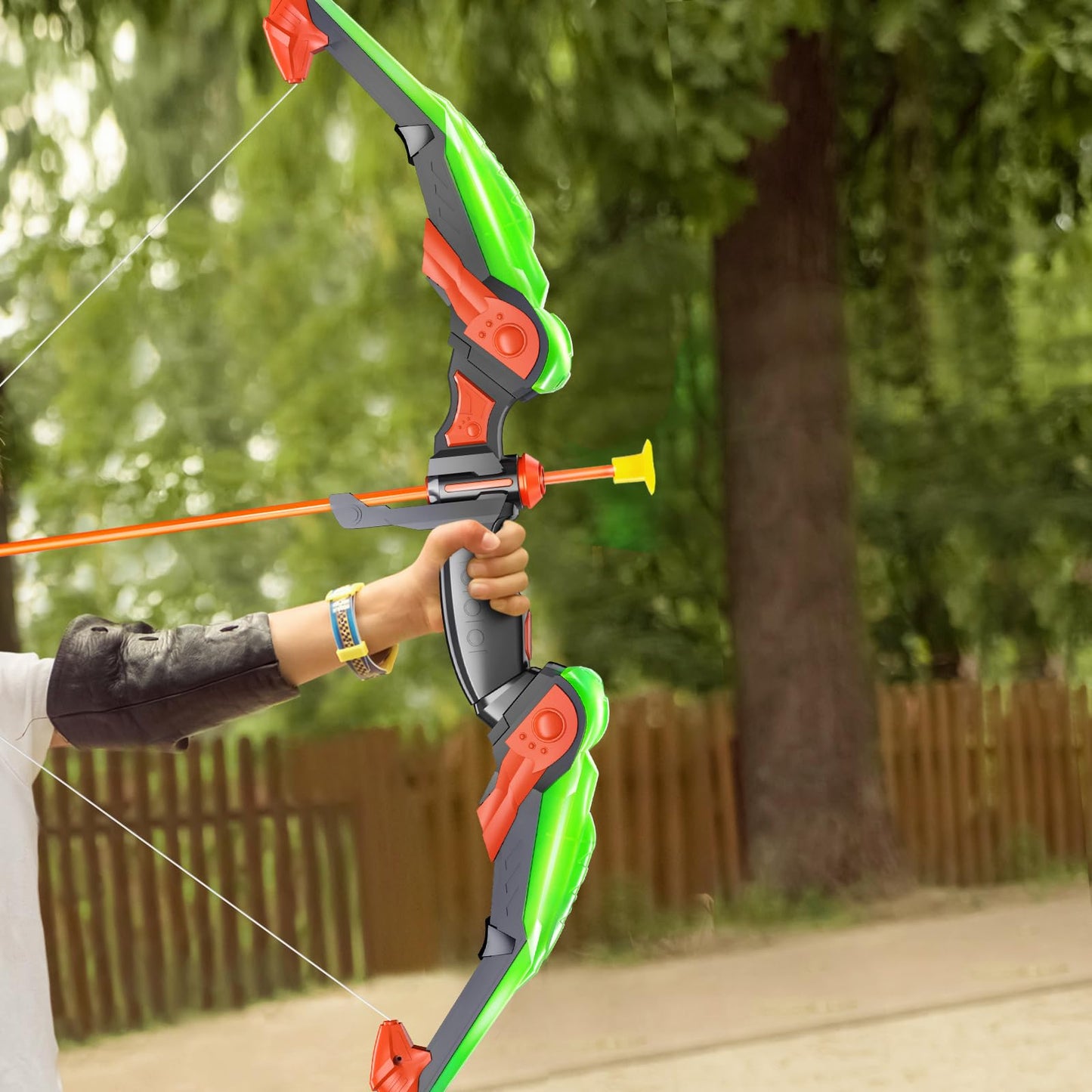 TEMI Kids Bow and Arrow Set - LED Light Up Archery Toy Set with 10 Suction Cup Arrows, Target & Quiver, Indoor and Outdoor Toys for Children Boys Girls