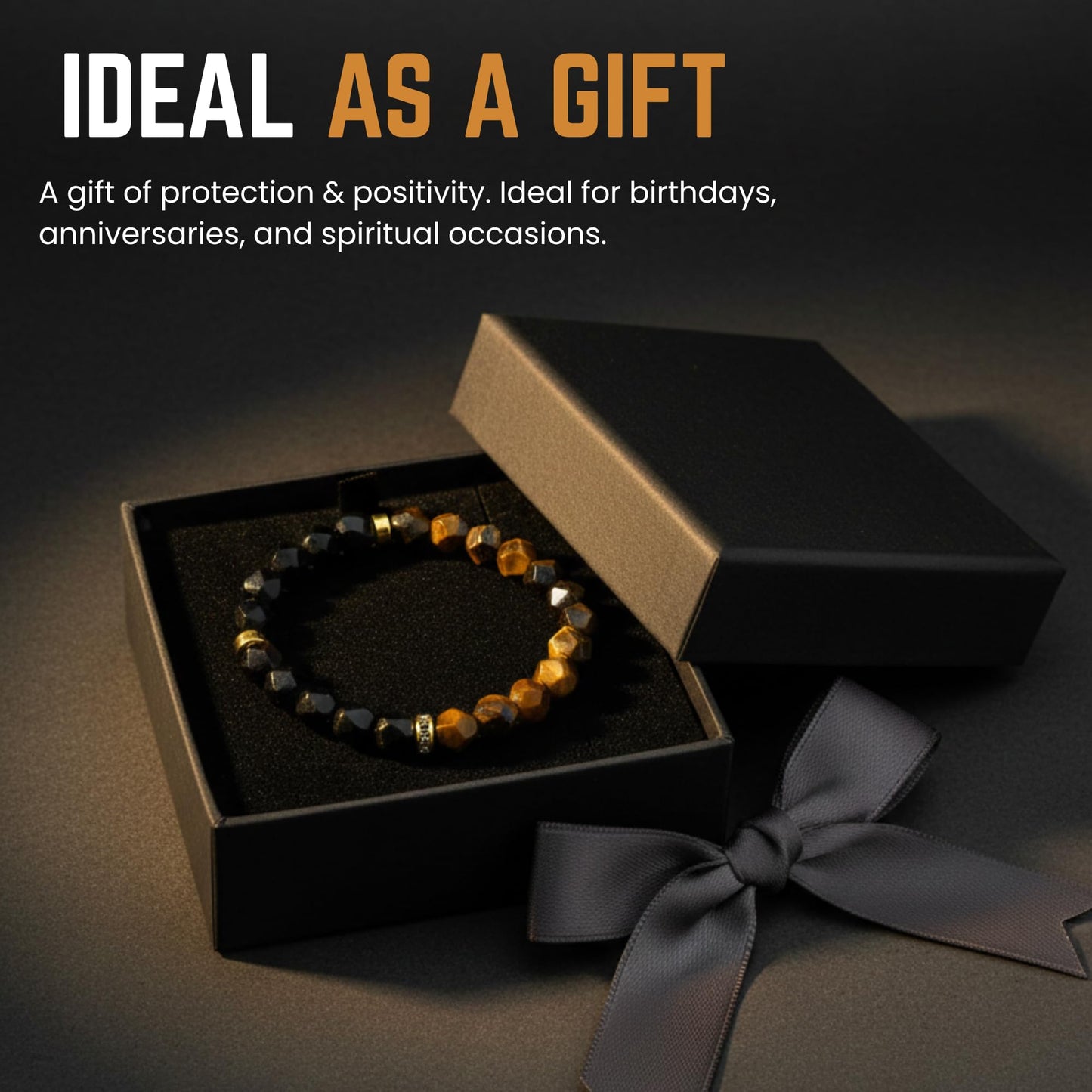AKDNZ Triple Protection Bracelet for Men & Women - 8mm Tiger Eye, Black Obsidian & Onyx Beaded Bracelet for Grounded Protection, Natural Healing Crystal Bracelets for Confidence, Strength & Stability