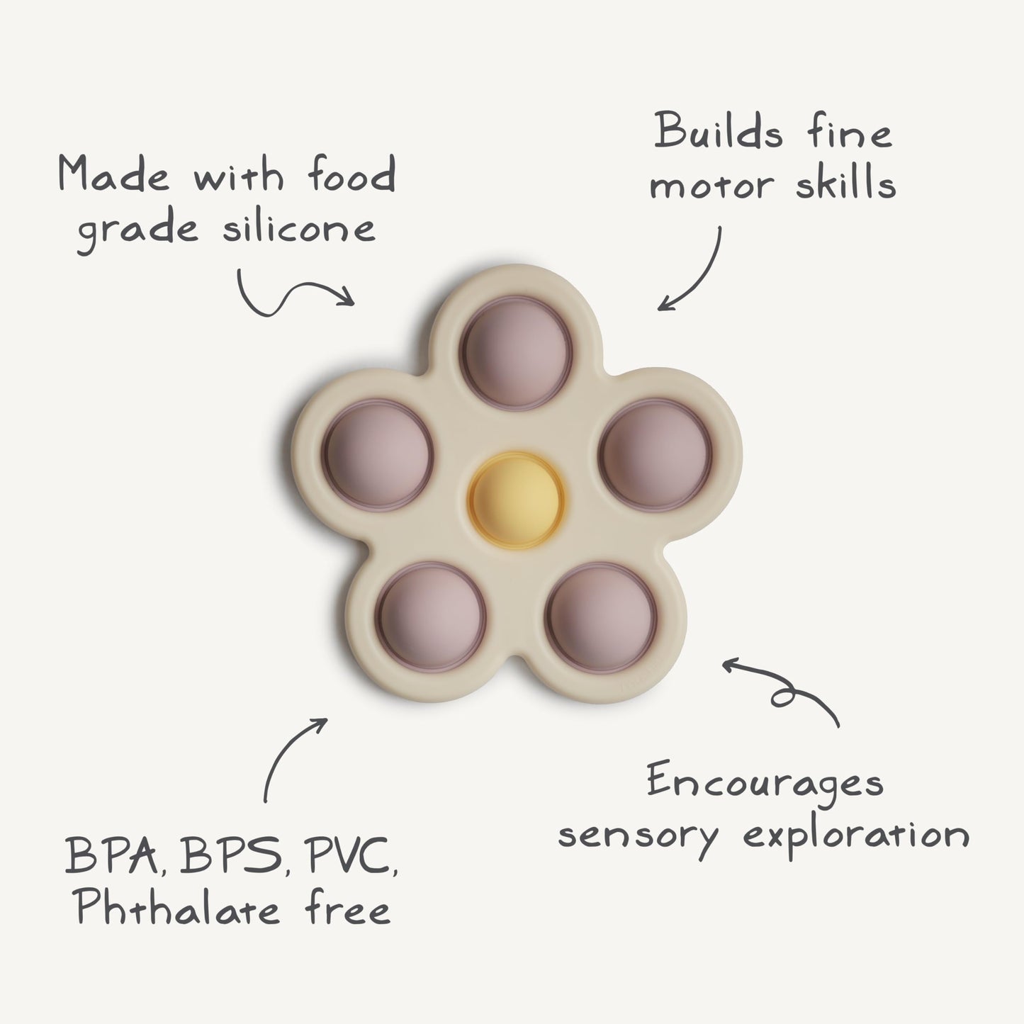 mushie Flower Press Toy (Soft Lilac/Daffodil/Ivory)
