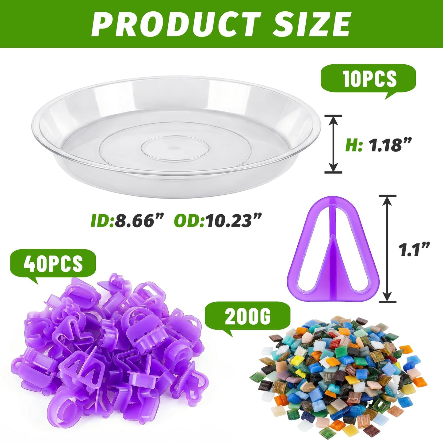 U0U 10PCS Stepping Stone Kit Includes Round Cement Molds, Mosaic Tiles and Carving Tools,DIY Garden Stepping Stone kit for Kids,Family,Outdoor Walkways Pavement Decoration (Transparent, 10inch)