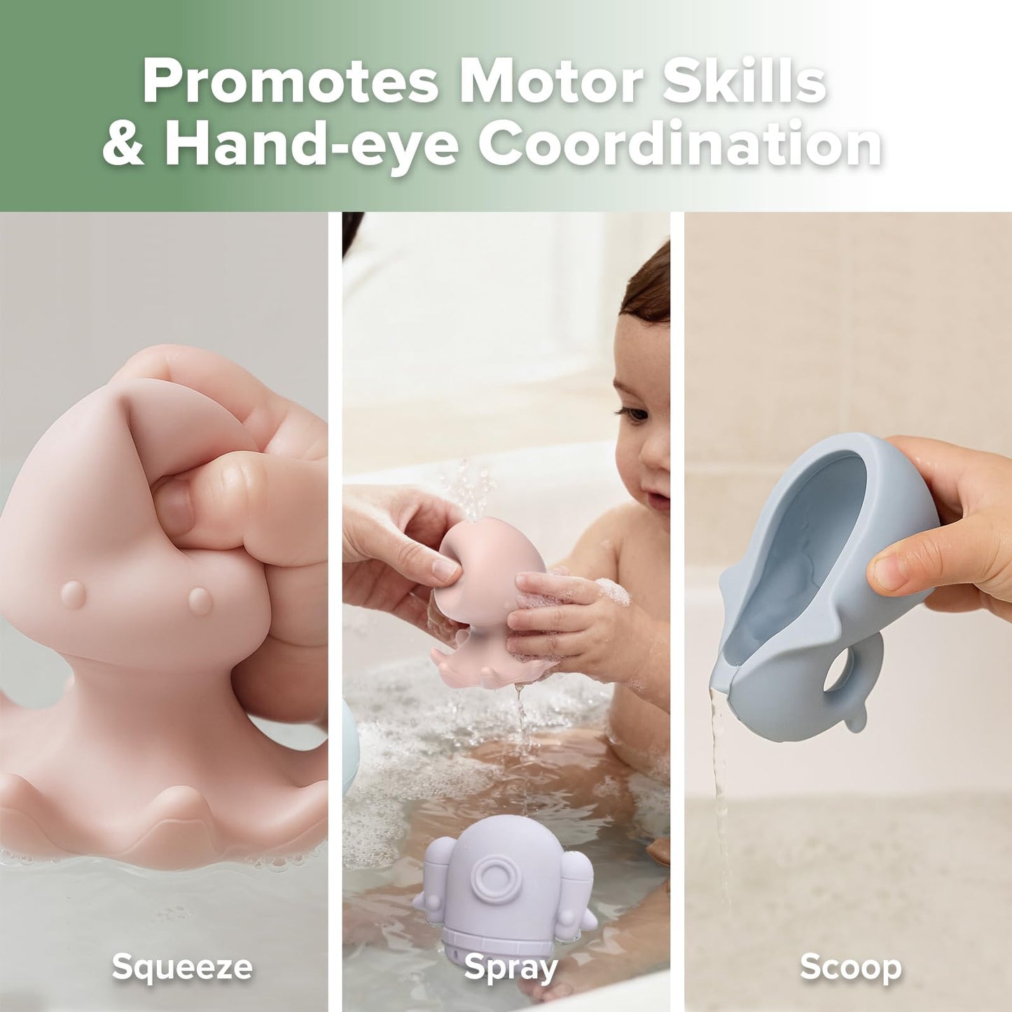 haakaa Ocean Squirter Baby Bath Toy- Mold Free Food Grade Silicone Bathtub Squirt Toys for Toddler 1-3, BPA-Free Squeeze Floating Bath Tub Toys for Babies & Infant 6-12 Months