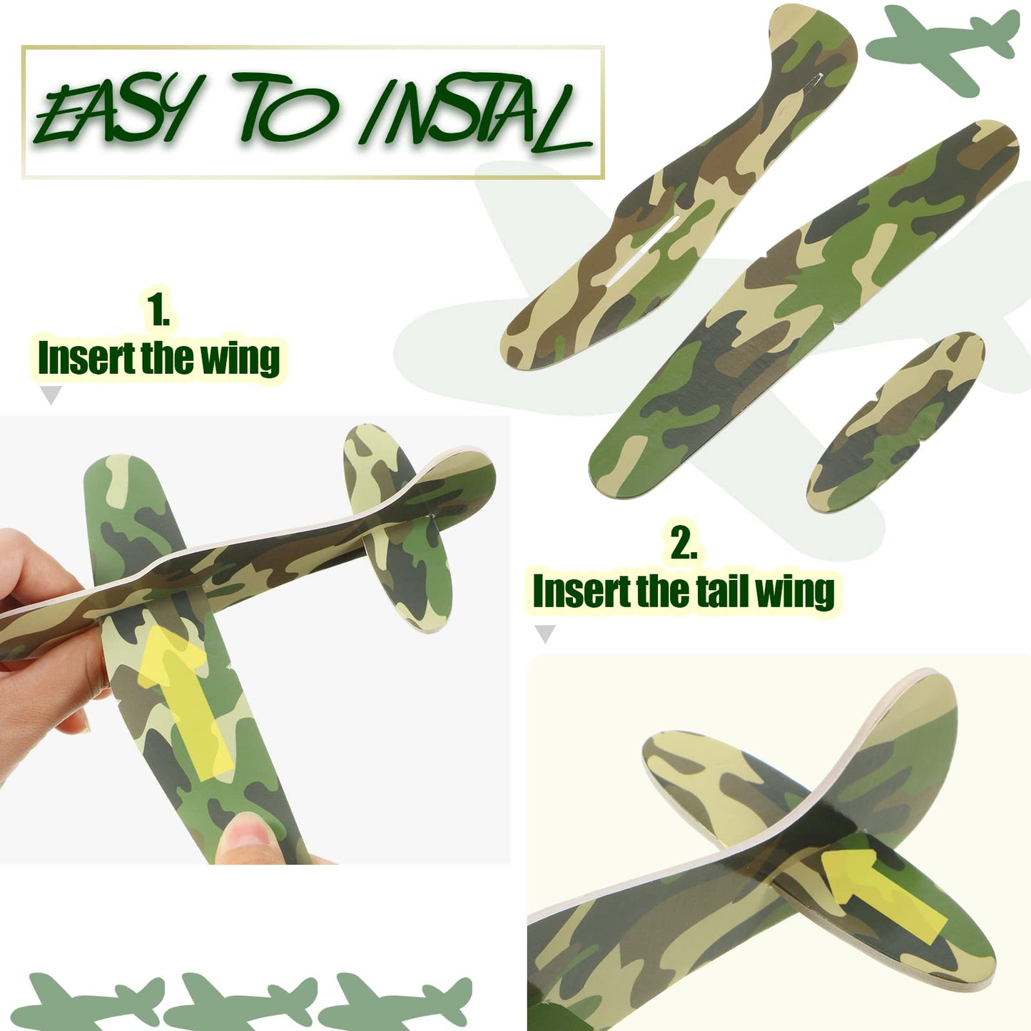 Jerify 12 Pcs Parachute Toys and Camouflage Foam Airplanes Set, Parachute Army Men Toys for Kids Army Hand Throwing and Foam Glider for Boys Gifts Outdoor Party Favors (Camouflage)