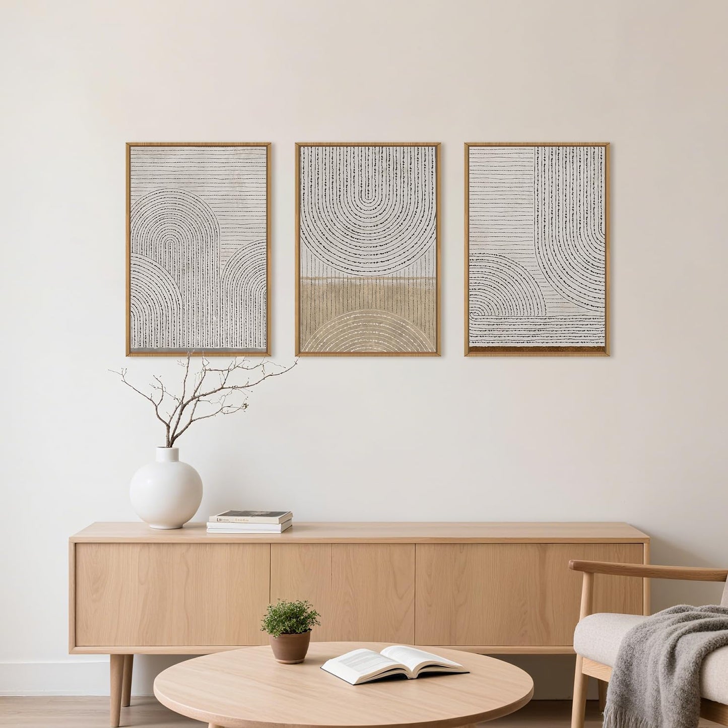 Aryroi Large Neutral Spiral Circles Framed Canvas Wall Art,Boho Beige Geometric Wall Decor,Modern Abstract Arch Artwork,Mid Century Minimalist Art Print for Living Room,Bedroom,Office- 16"x24"x3